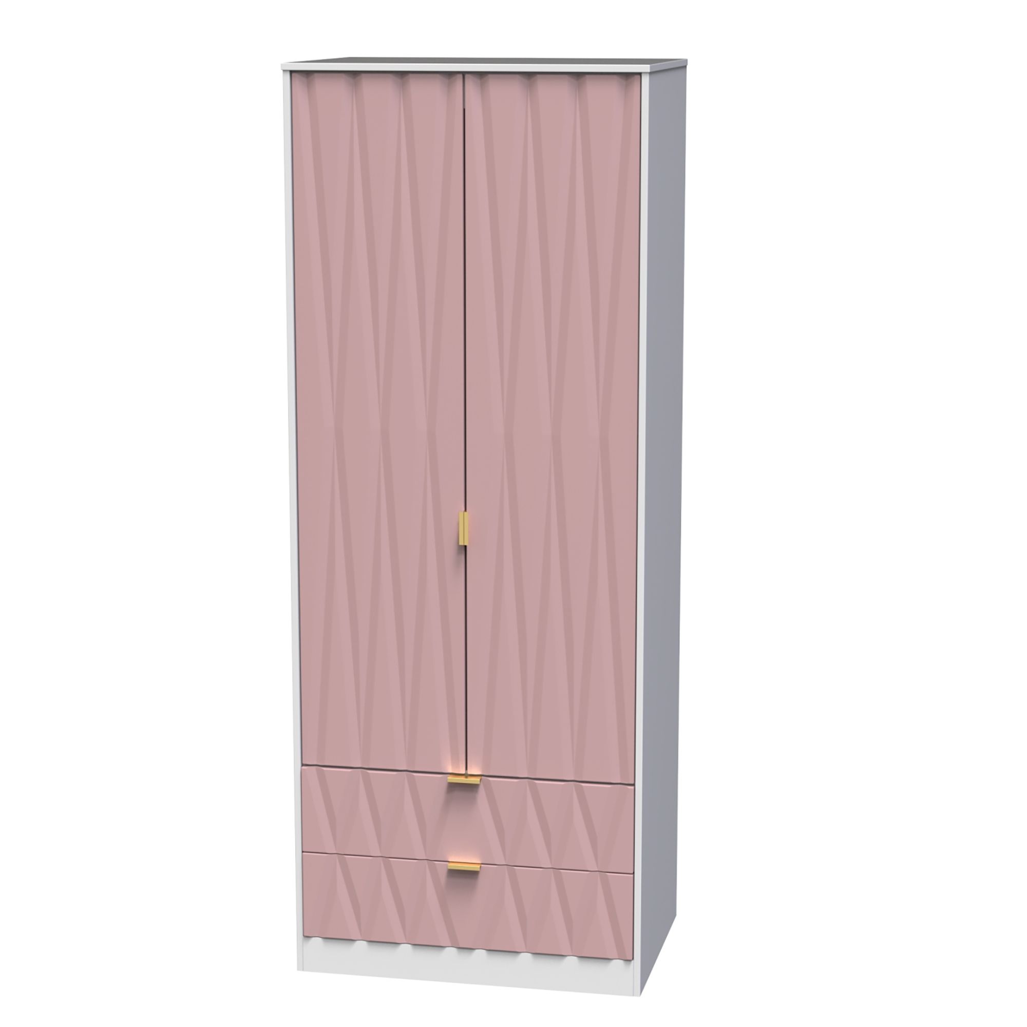 Diamond Contemporary Pink & white 2 Drawer Double Wardrobe (H)1970mm (W)740mm (D)530mm