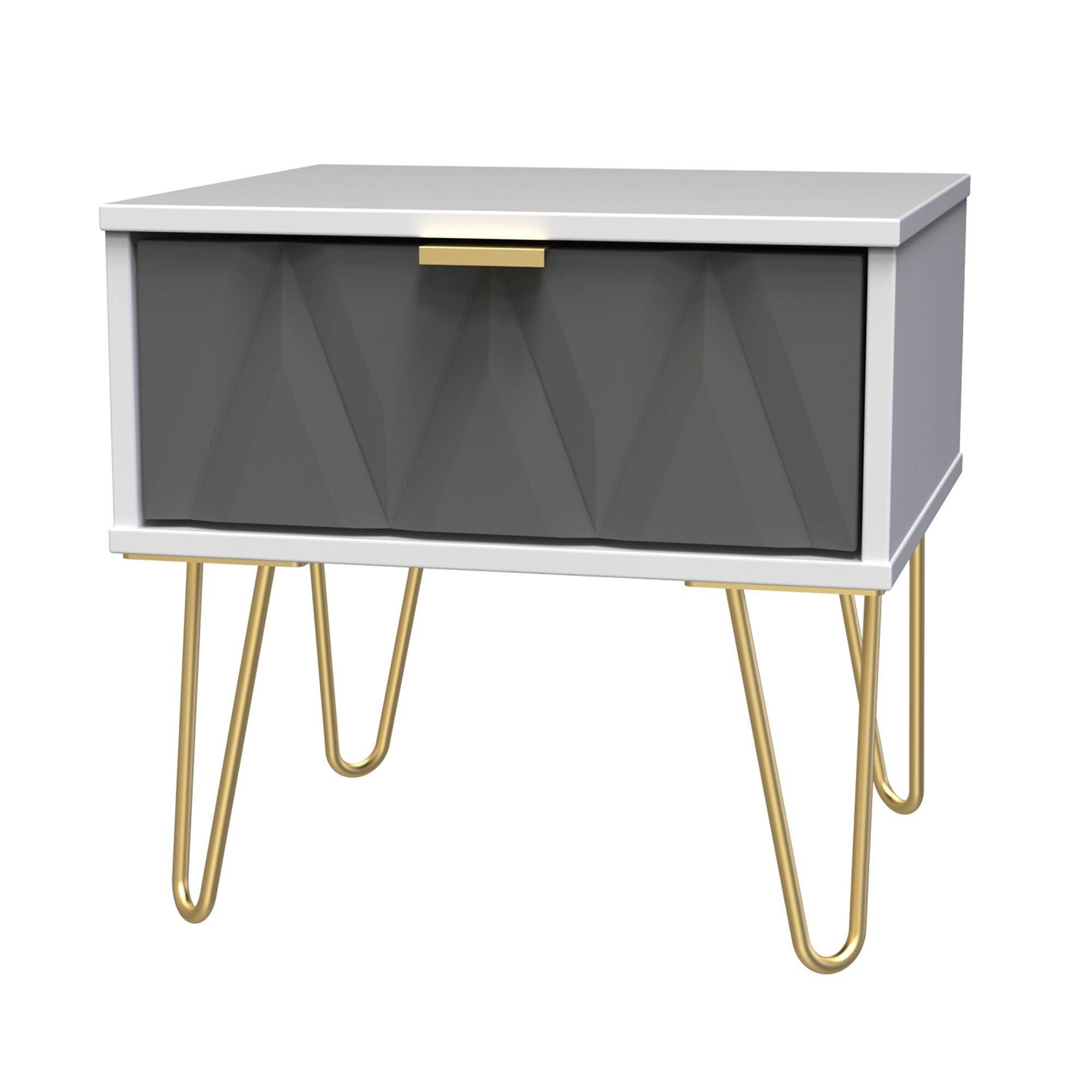 Diamond Grey & white 1 Drawer Bedside table (H)410mm (W)450mm (D)395mm