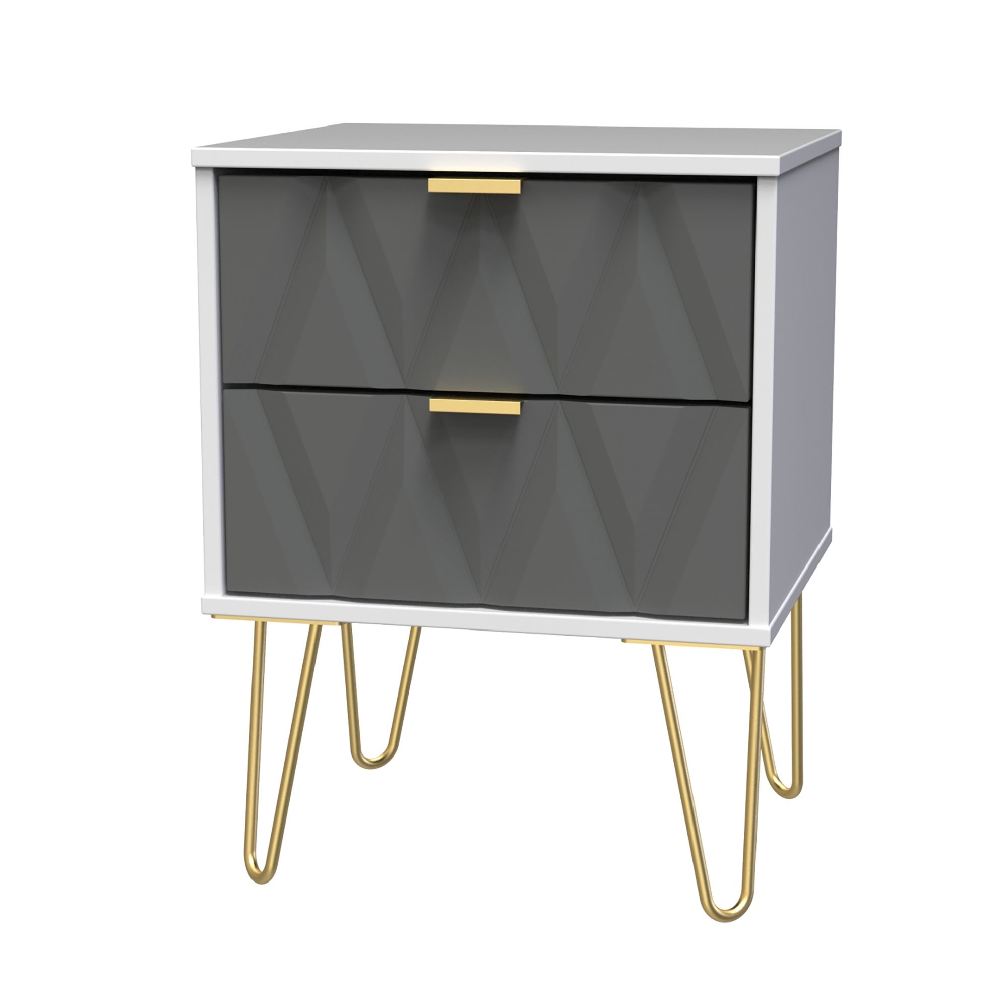 Diamond Grey & white 2 Drawer Bedside table (H)570mm (W)450mm (D)395mm