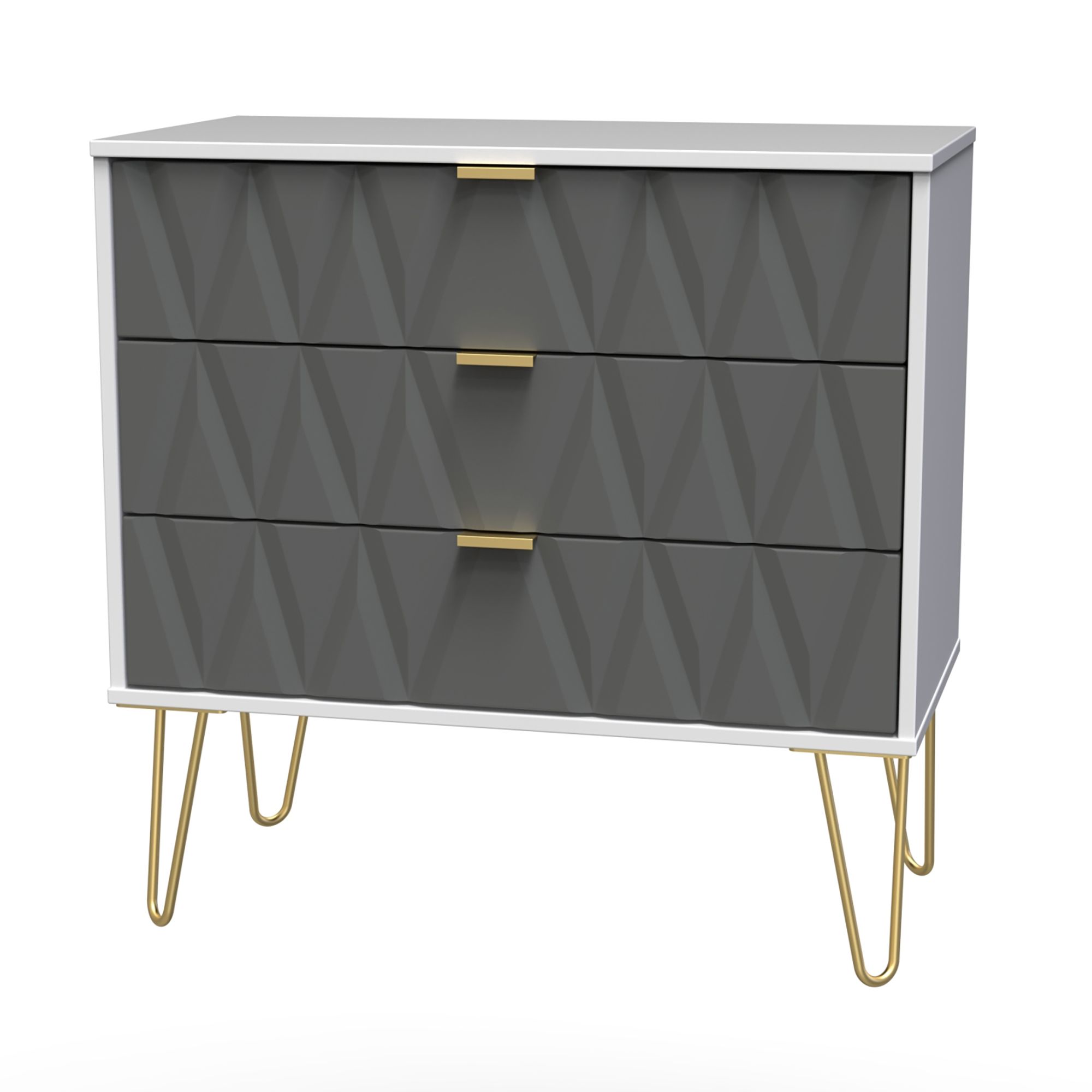 Diamond Matt grey & white 3 Drawer Chest of drawers (H)740mm (W)765mm (D)395mm