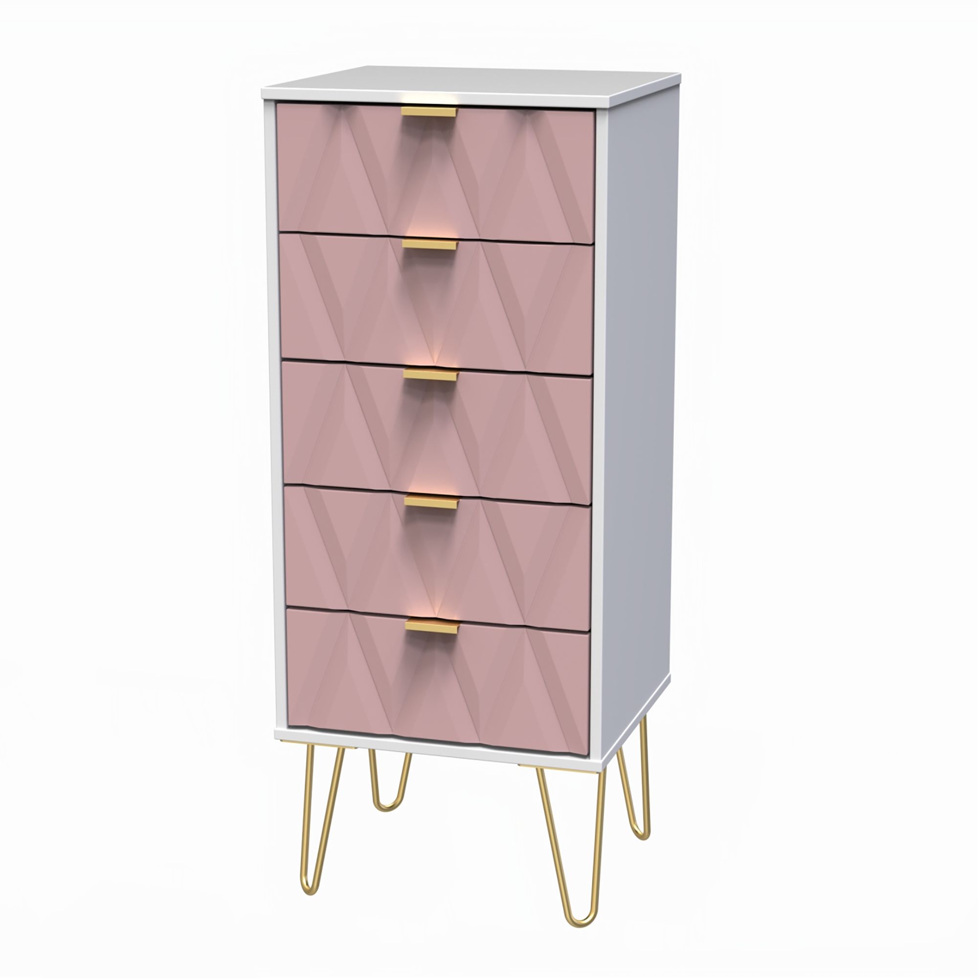 Diamond Matt pink & white 5 Drawer Chest of drawers (H)1075mm (W)395mm (D)415mm