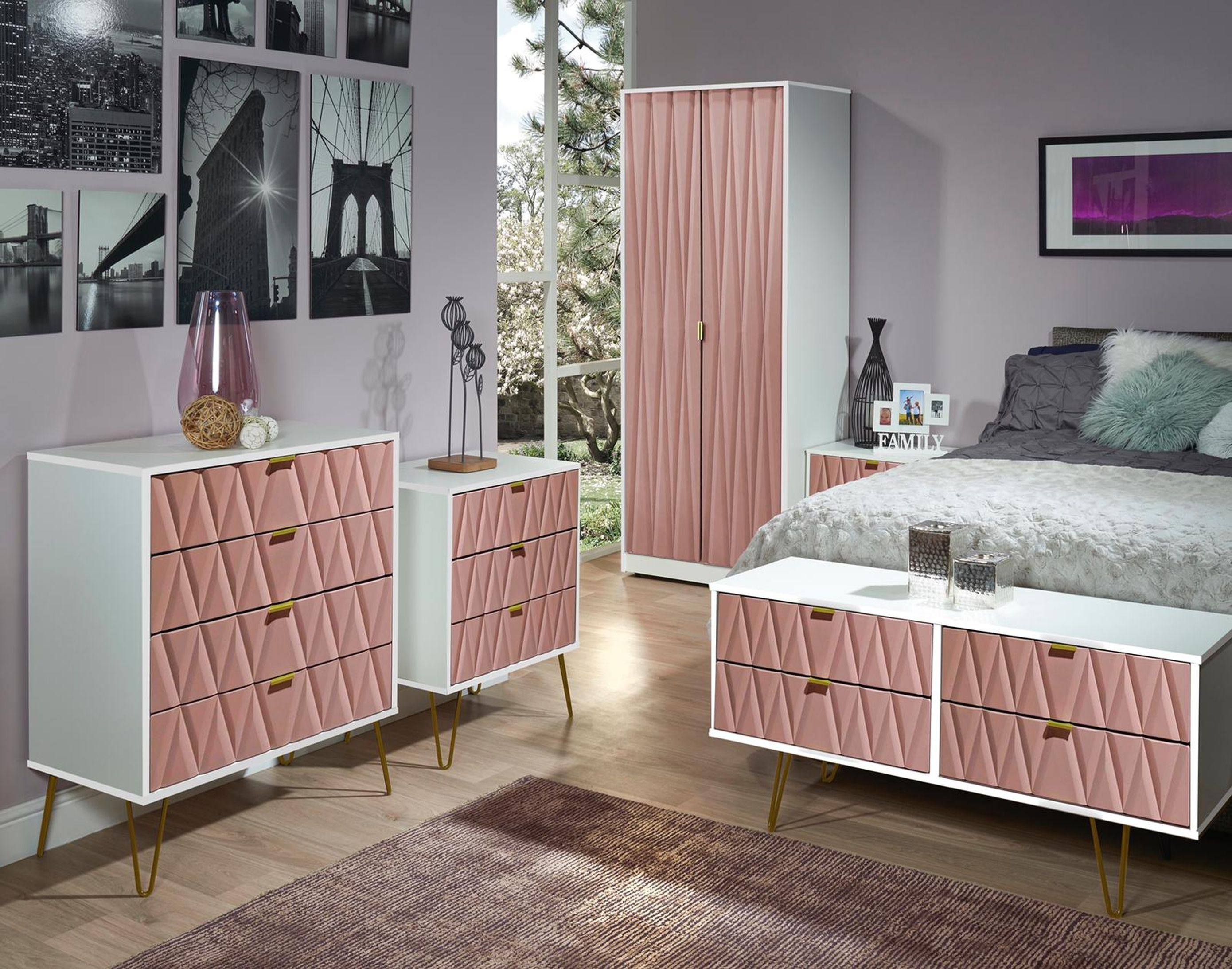 Diamond Matt Pink & white Double Wardrobe (H)1970mm (W)740mm (D)530mm