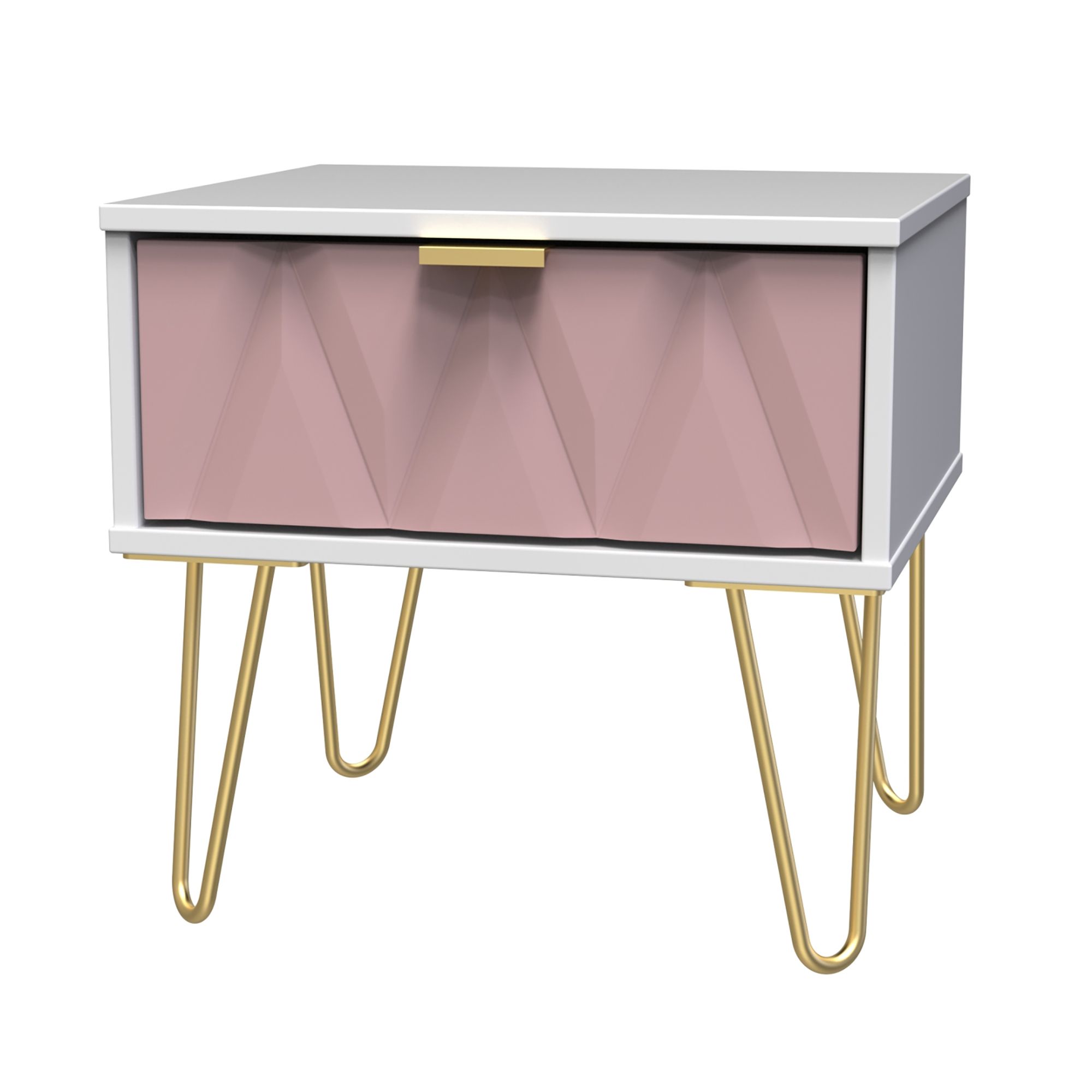 Diamond Pink & white 1 Drawer Bedside table (H)410mm (W)450mm (D)395mm