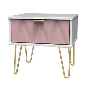 Diamond Pink & white 1 Drawer Bedside table (H)410mm (W)450mm (D)395mm