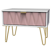 Diamond Pink & white 1 Drawer Side table (H)410mm (W)395mm