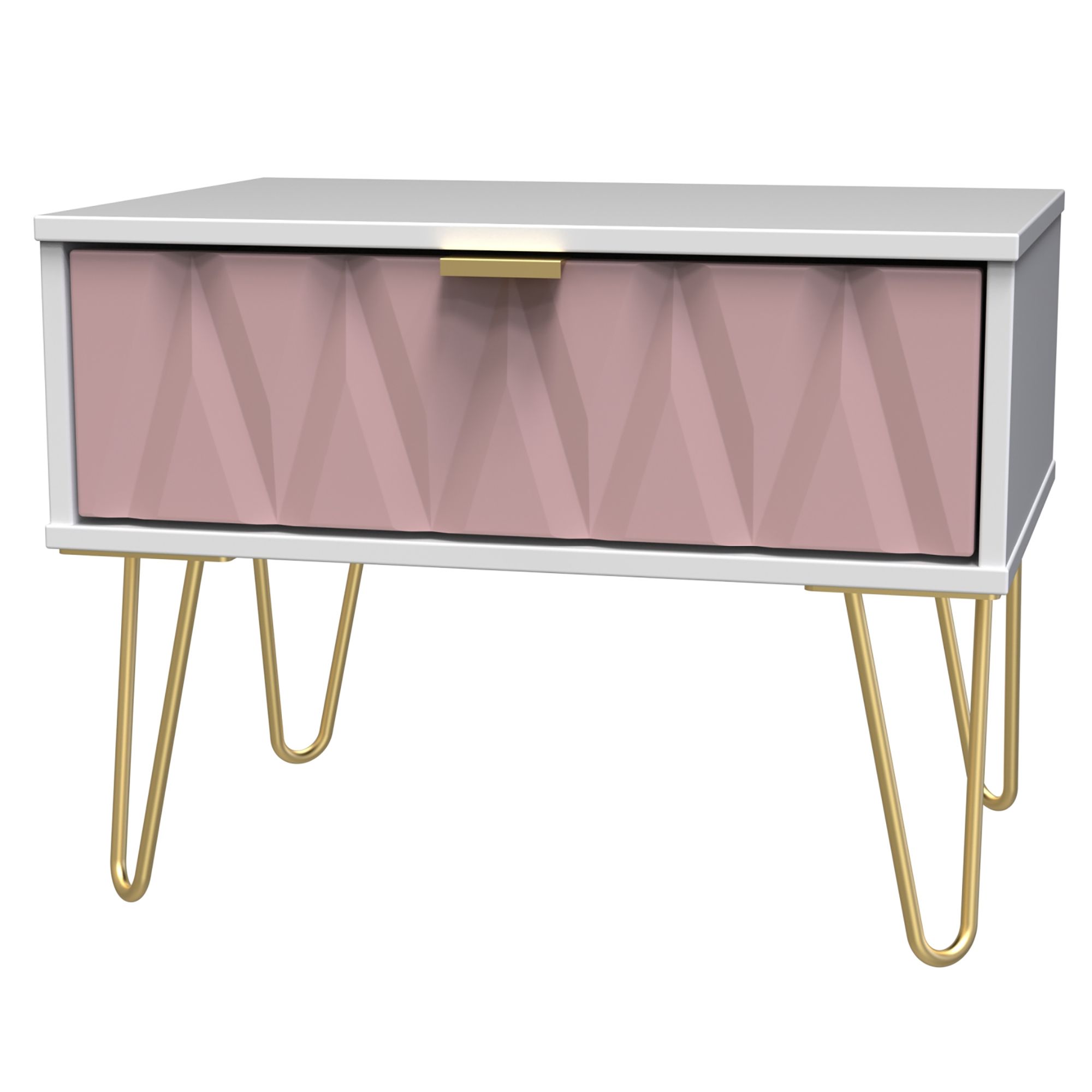 Diamond Pink & white 1 Drawer Side table (H)410mm (W)395mm