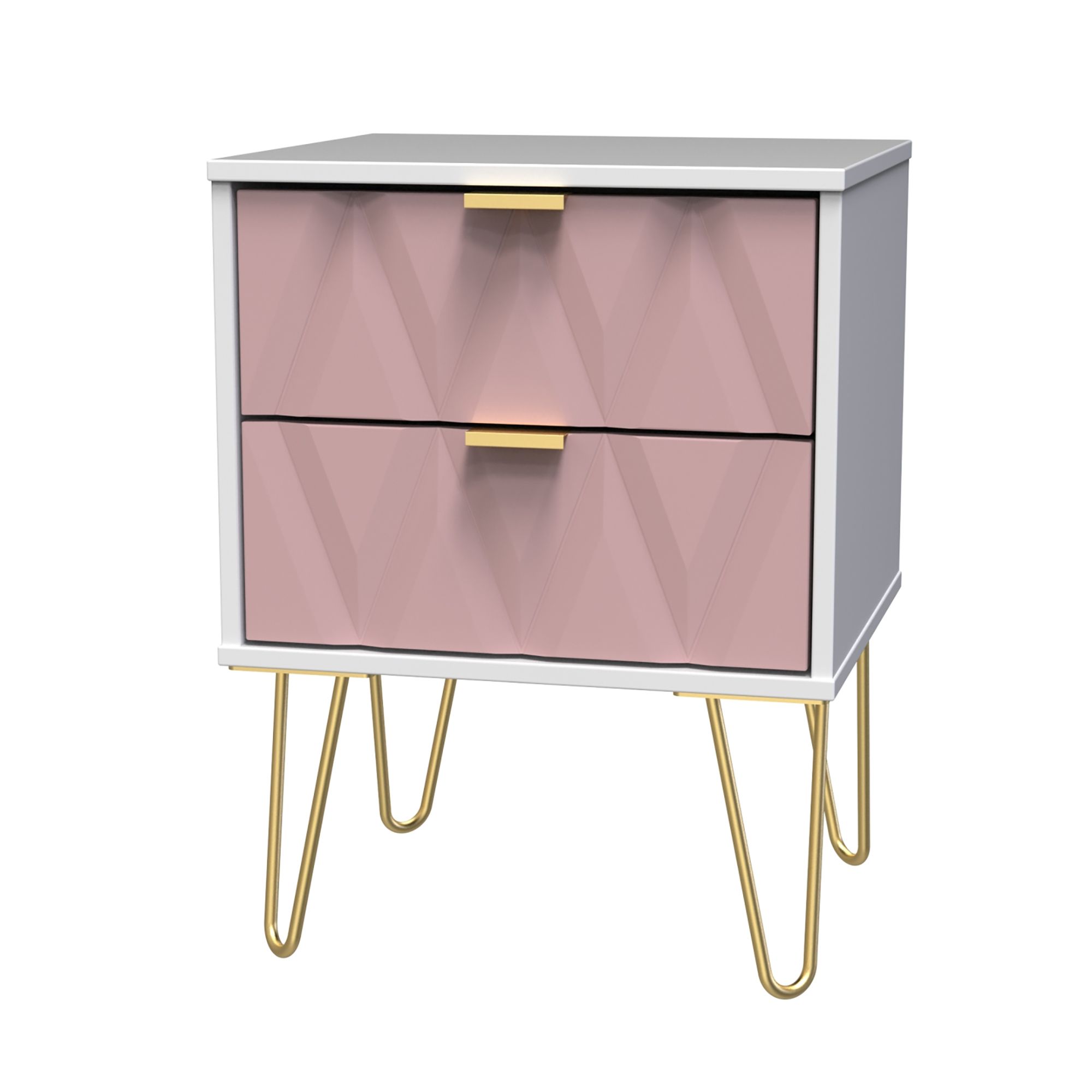 Diamond Pink & white 2 Drawer Bedside table (H)570mm (W)450mm (D)395mm