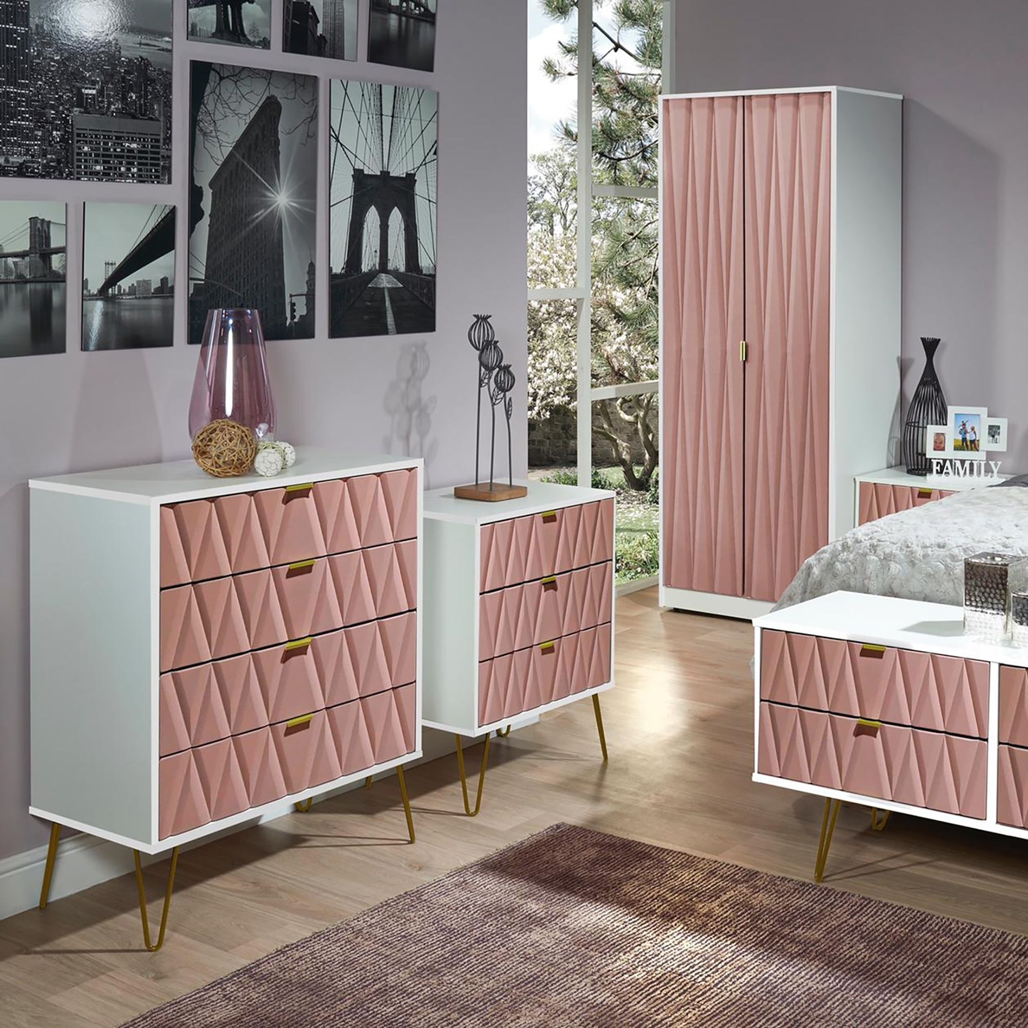 Diamond Pink & white 3 Drawer Chest of drawers (H)740mm (W)765mm (D)395mm