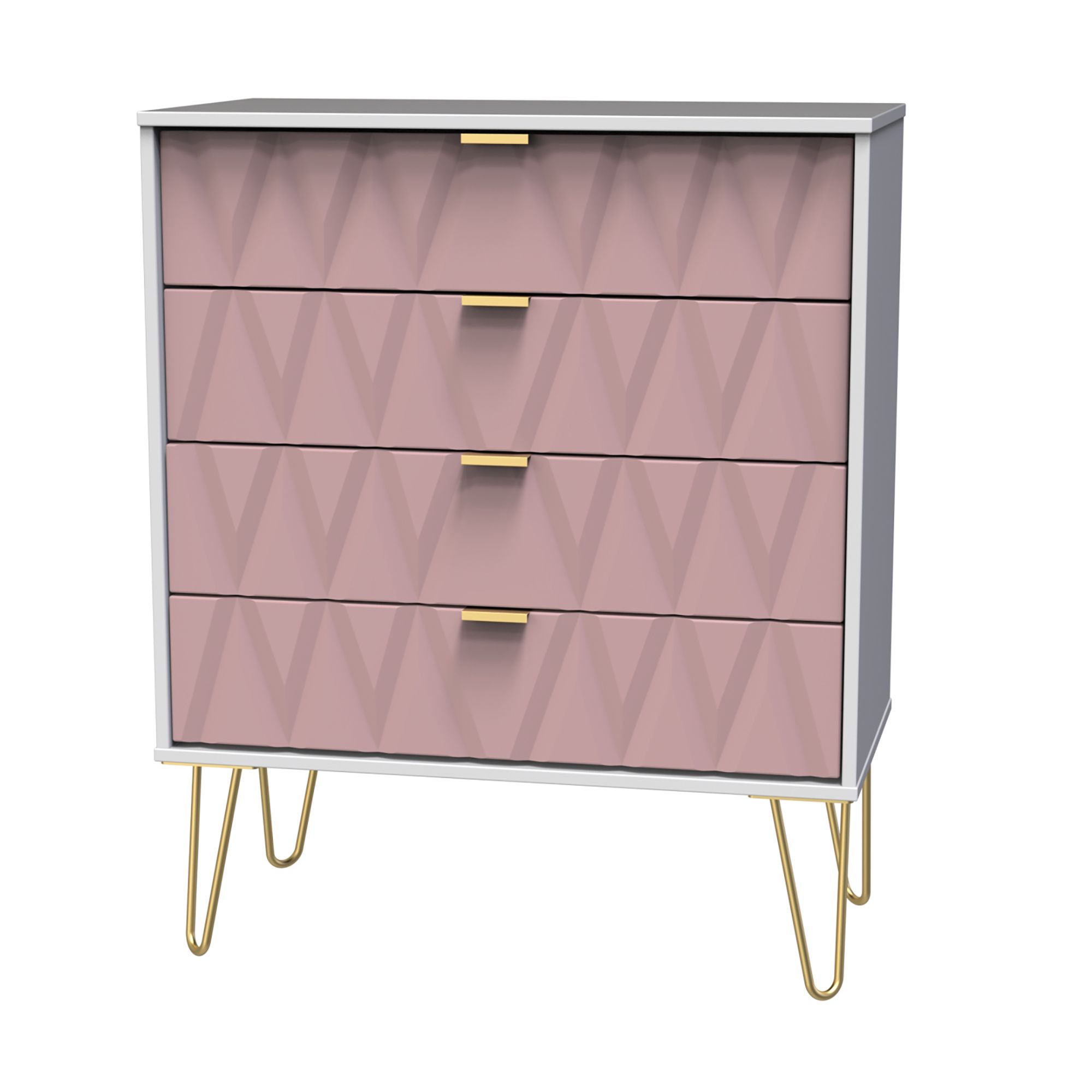 Diamond Pink & white 4 Drawer Chest of drawers (H)910mm (W)765mm (D)395mm