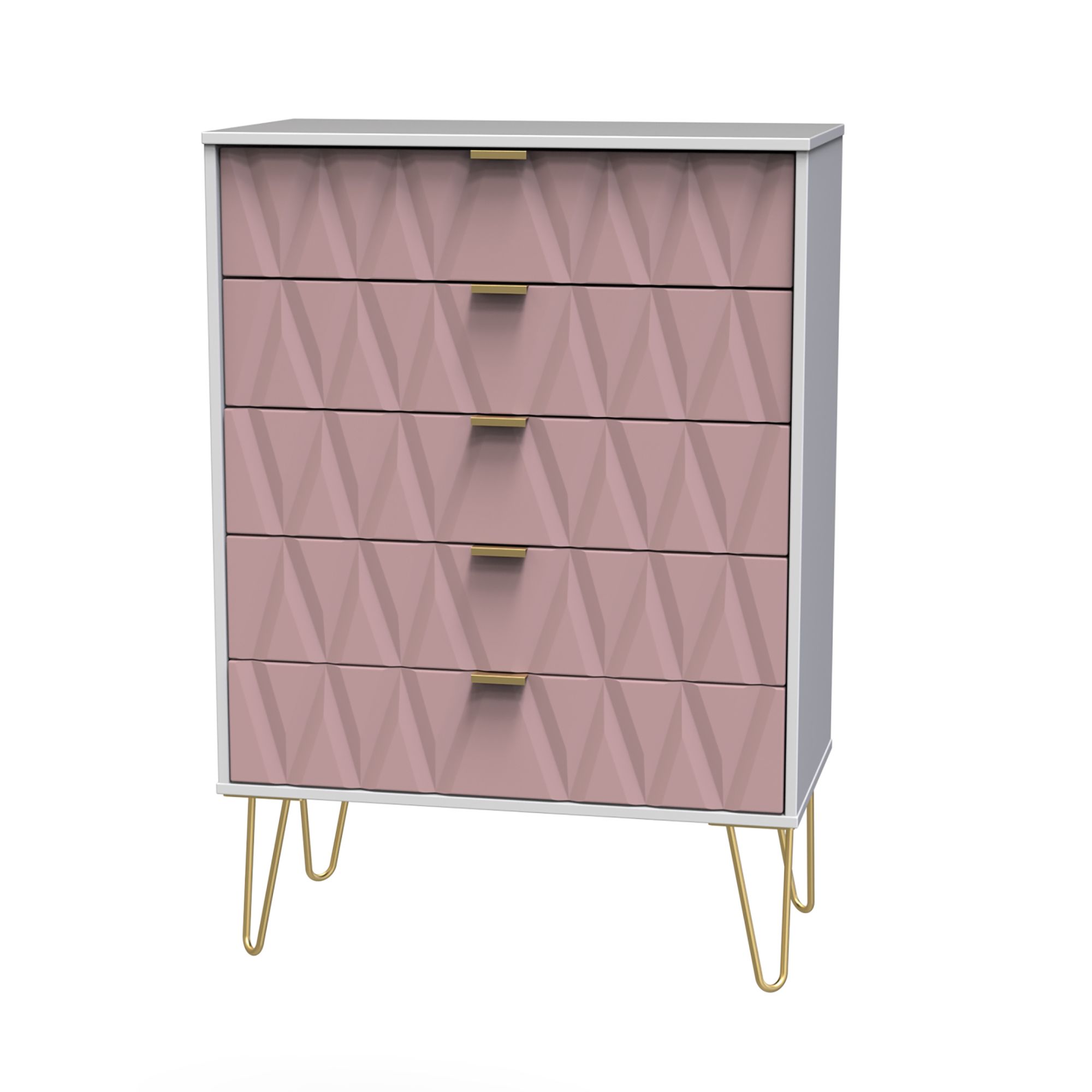 Diamond Pink & white 5 Drawer Chest of drawers (H)1075mm (W)765mm (D)415mm