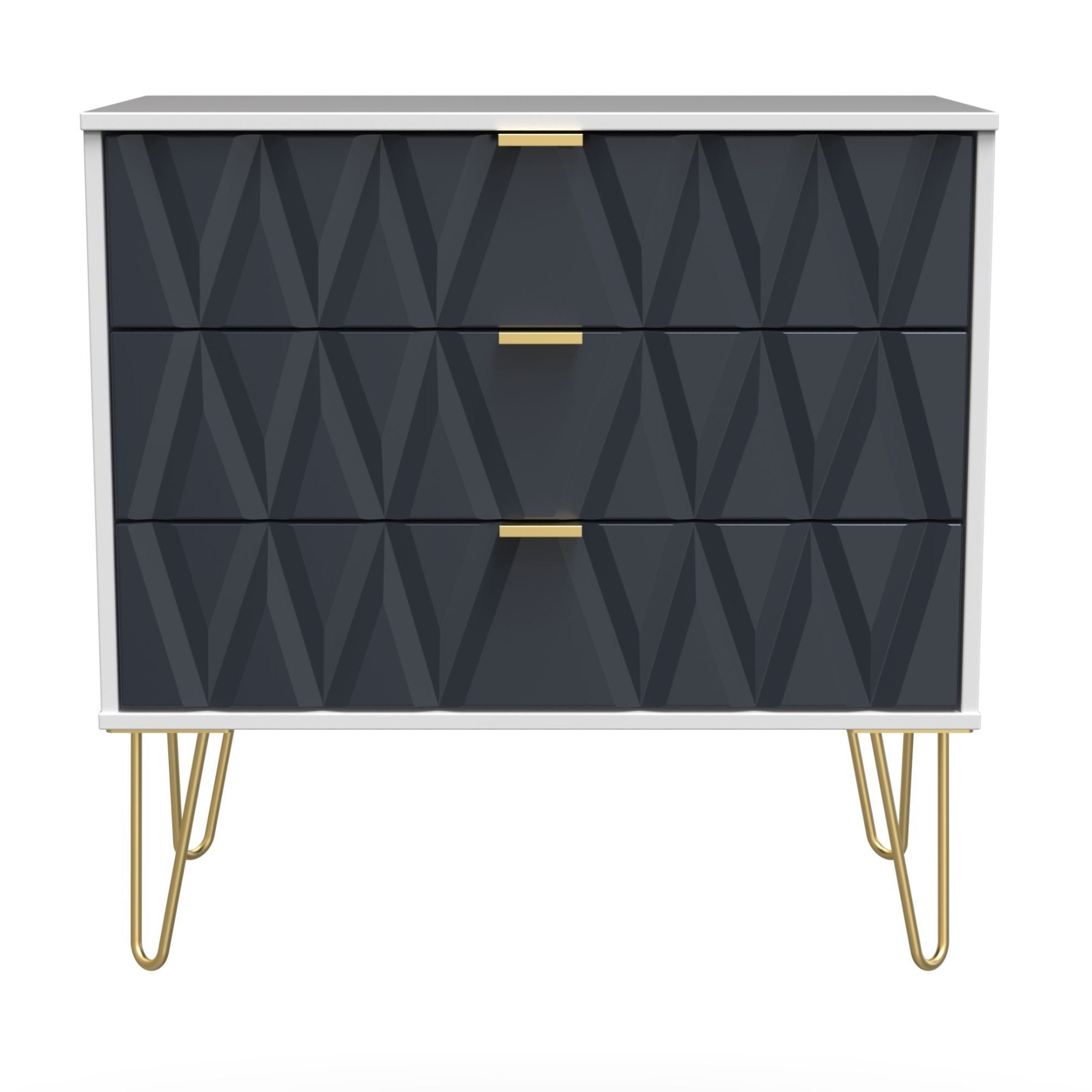 Diamond Ready assembled Matt indigo & white 3 Drawer Chest of drawers (H)695mm (W)765mm (D)415mm