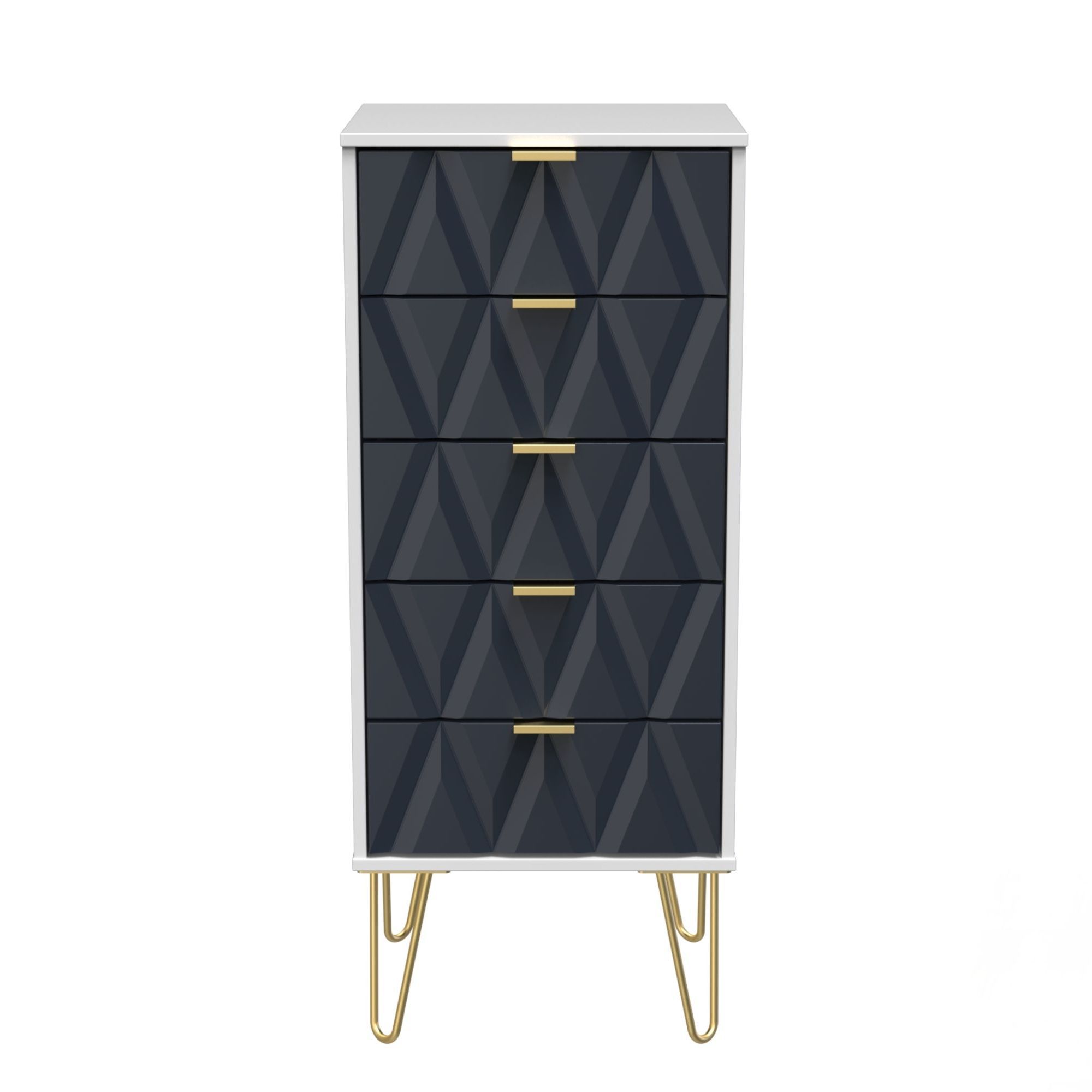 Diamond Ready assembled Matt indigo & white 5 Drawer Bedside chest (H)1075mm (W)395mm (D)415mm