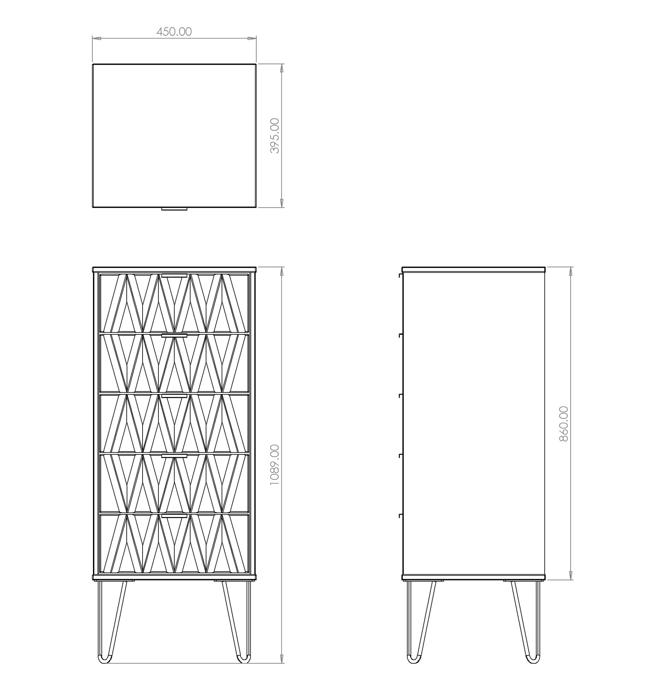 Diamond Ready assembled Matt indigo & white 5 Drawer Bedside chest (H)1075mm (W)395mm (D)415mm