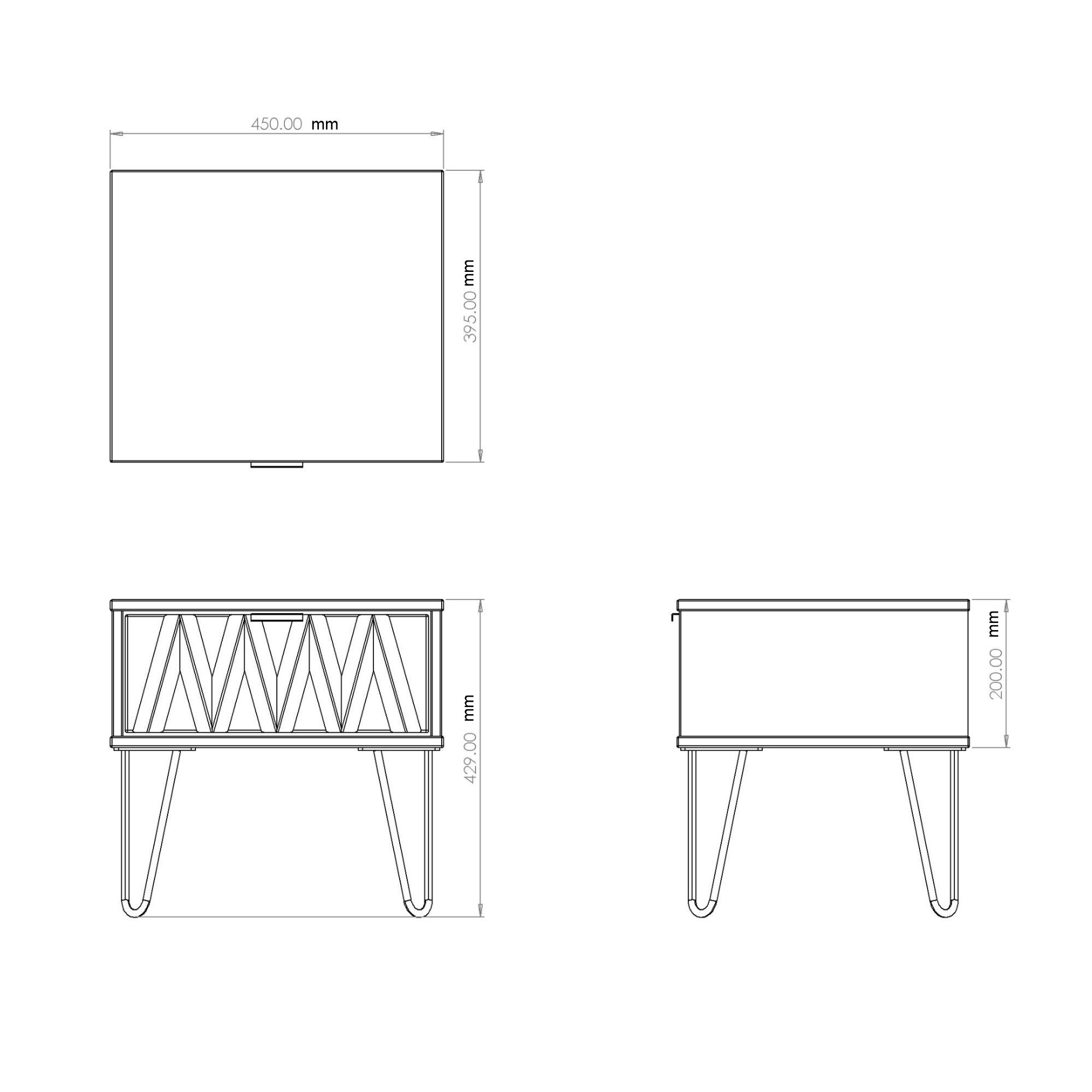 Diamond Ready assembled Matt white 1 Drawer Bedside chest (H)410mm (W)450mm (D)395mm