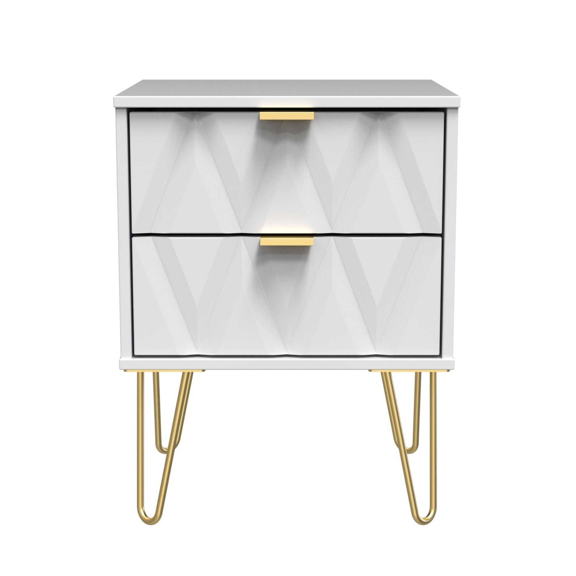 Diamond Ready assembled Matt white 2 Drawer Bedside chest (H)505mm (W)395mm (D)415mm