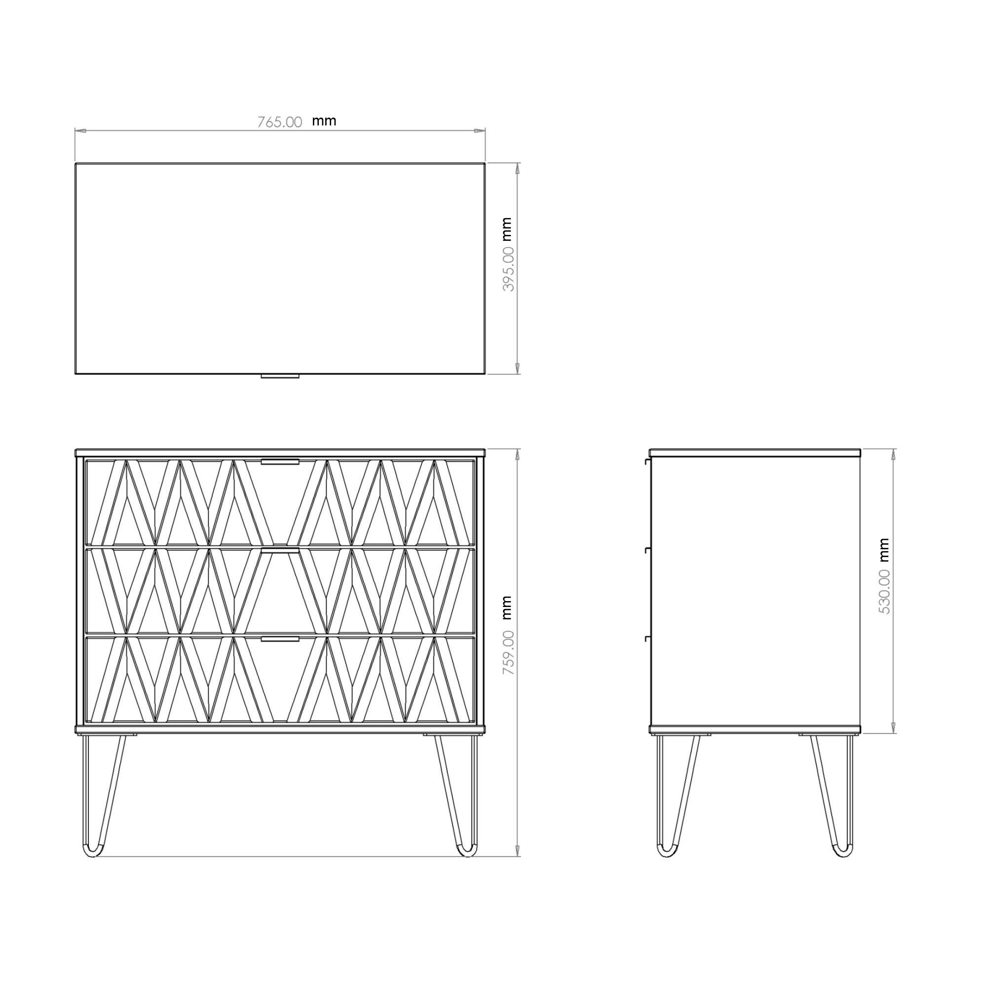 Diamond Ready assembled Matt white 3 Drawer Chest of drawers (H)695mm (W)765mm (D)415mm