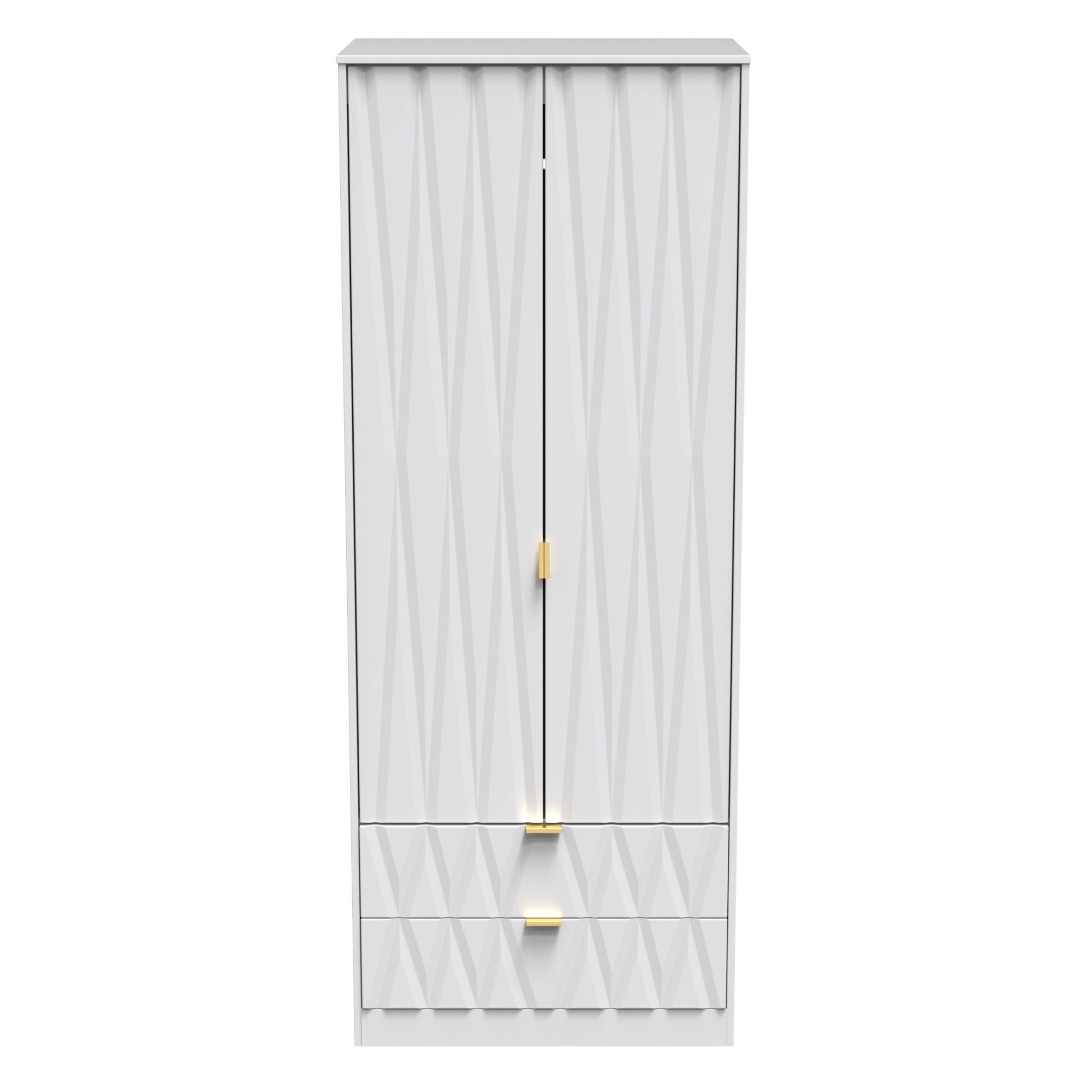 Diamond Ready assembled Modern Matt white 2 Drawer Tall Double Wardrobe (H)1970mm (W)740mm (D)530mm