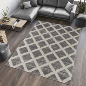 Diamond Shaggy Grey Modern Rug 160cmx120cm