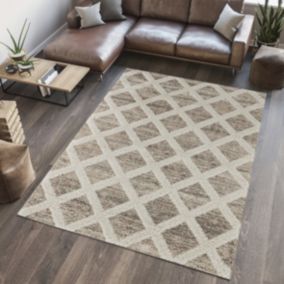 Diamond Shaggy Natural Modern Rug 160cmx120cm