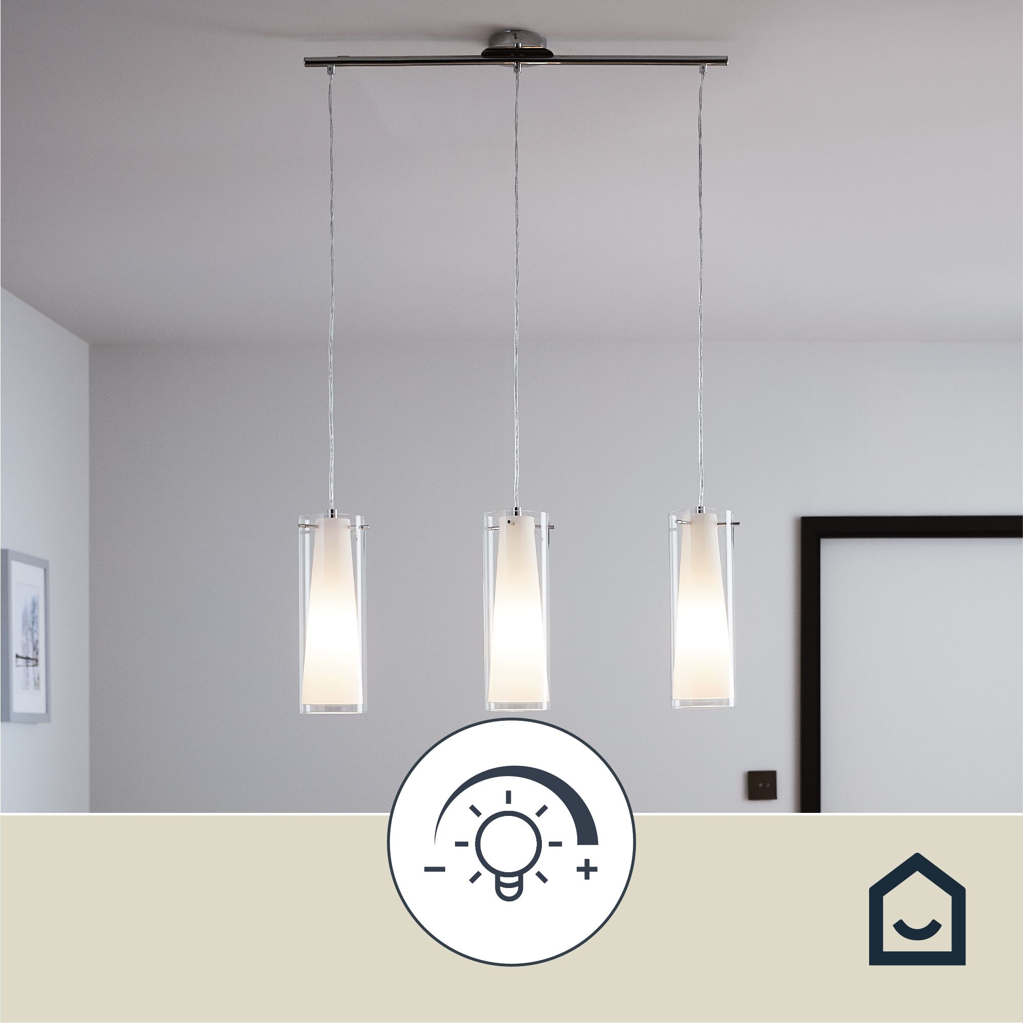 Dimonika White Chrome effect 3 Lamp Pendant ceiling light, (Dia)110mm