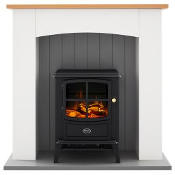 Dimplex Oakmead optiflame White & grey Ivory effect LCD electric stove suite