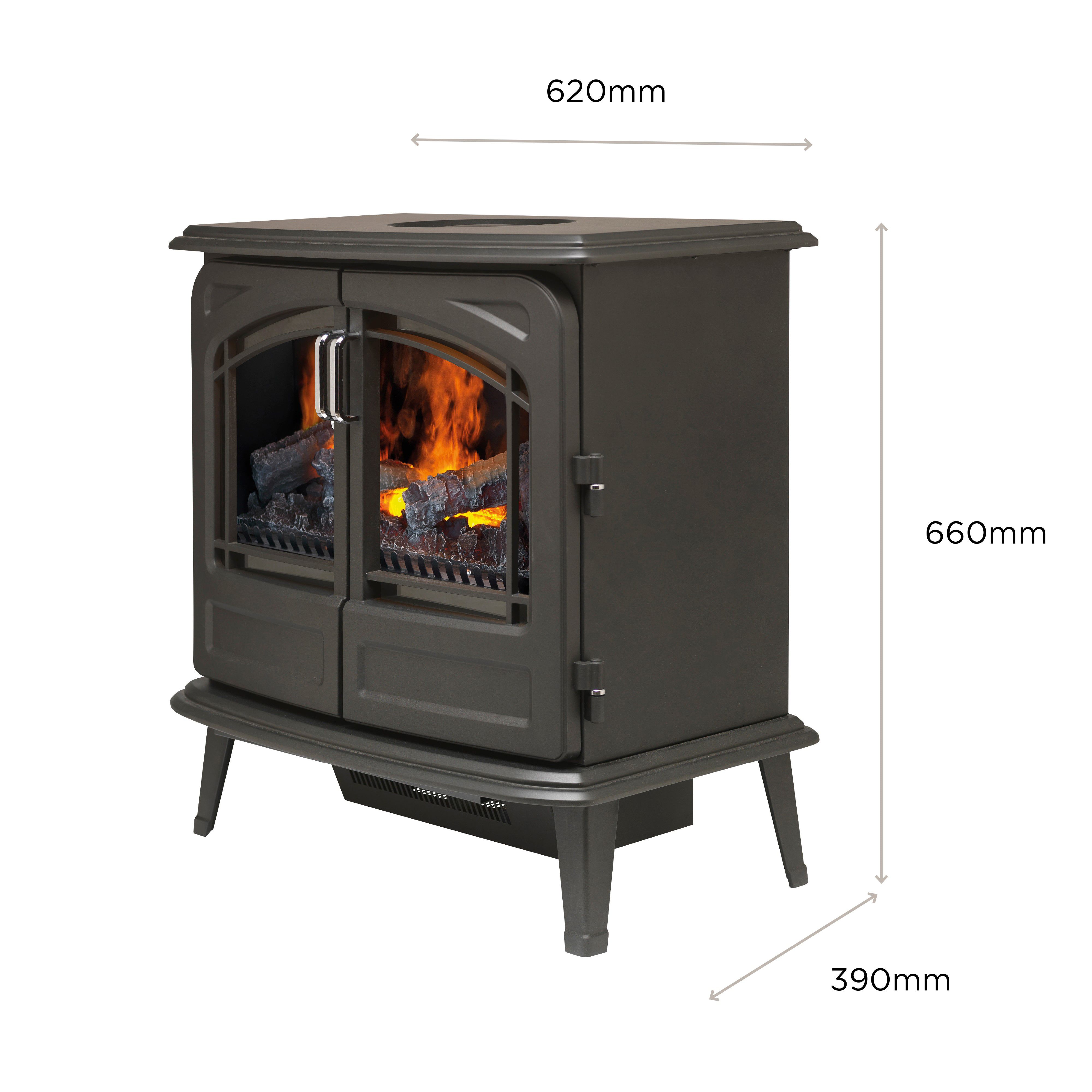 Dimplex Optimyst 2000W Matt Black Cast iron effect Electric Stove (H)660mm (W)620mm