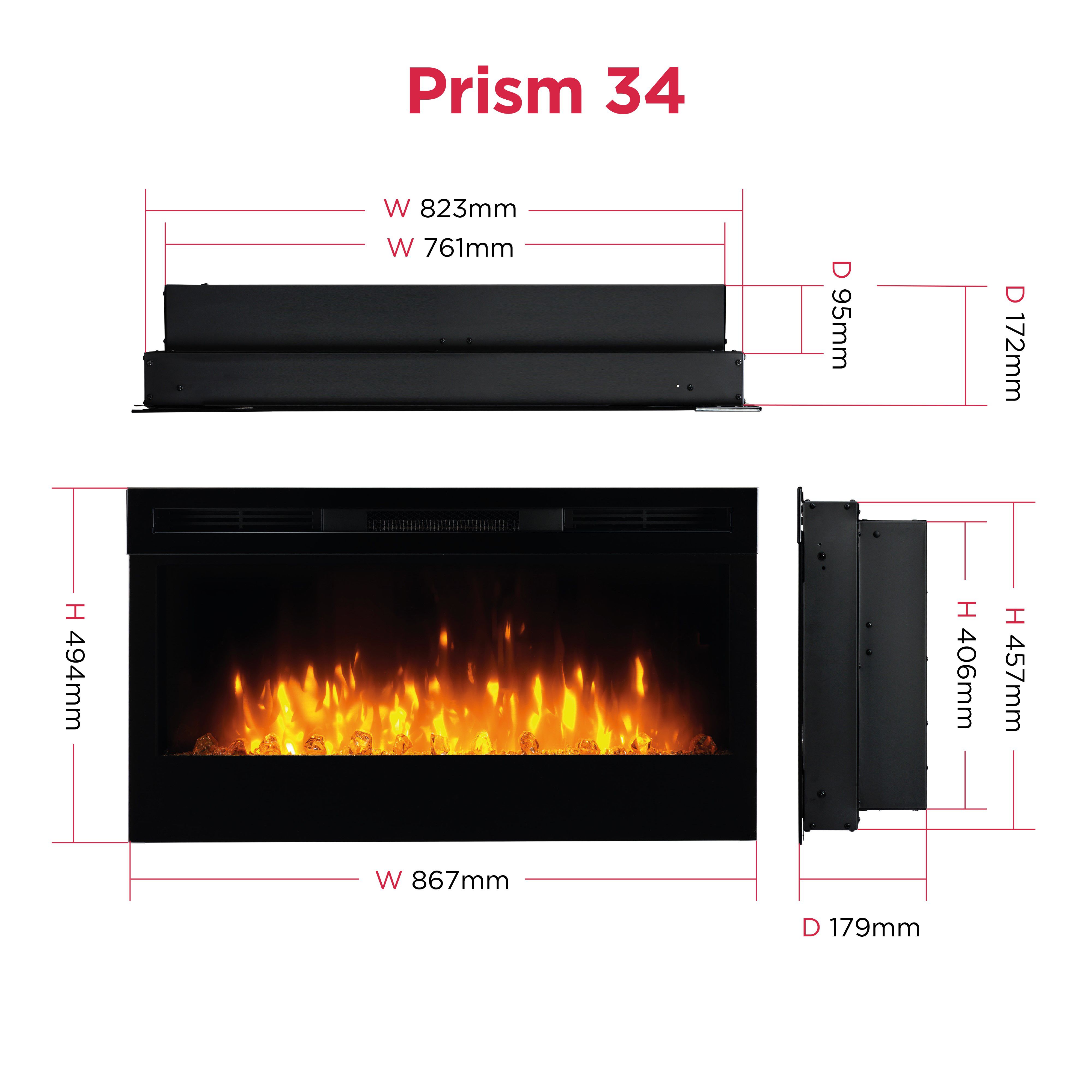 Dimplex Prism 34 1.1kW Gloss Black Glass effect Electric Fire