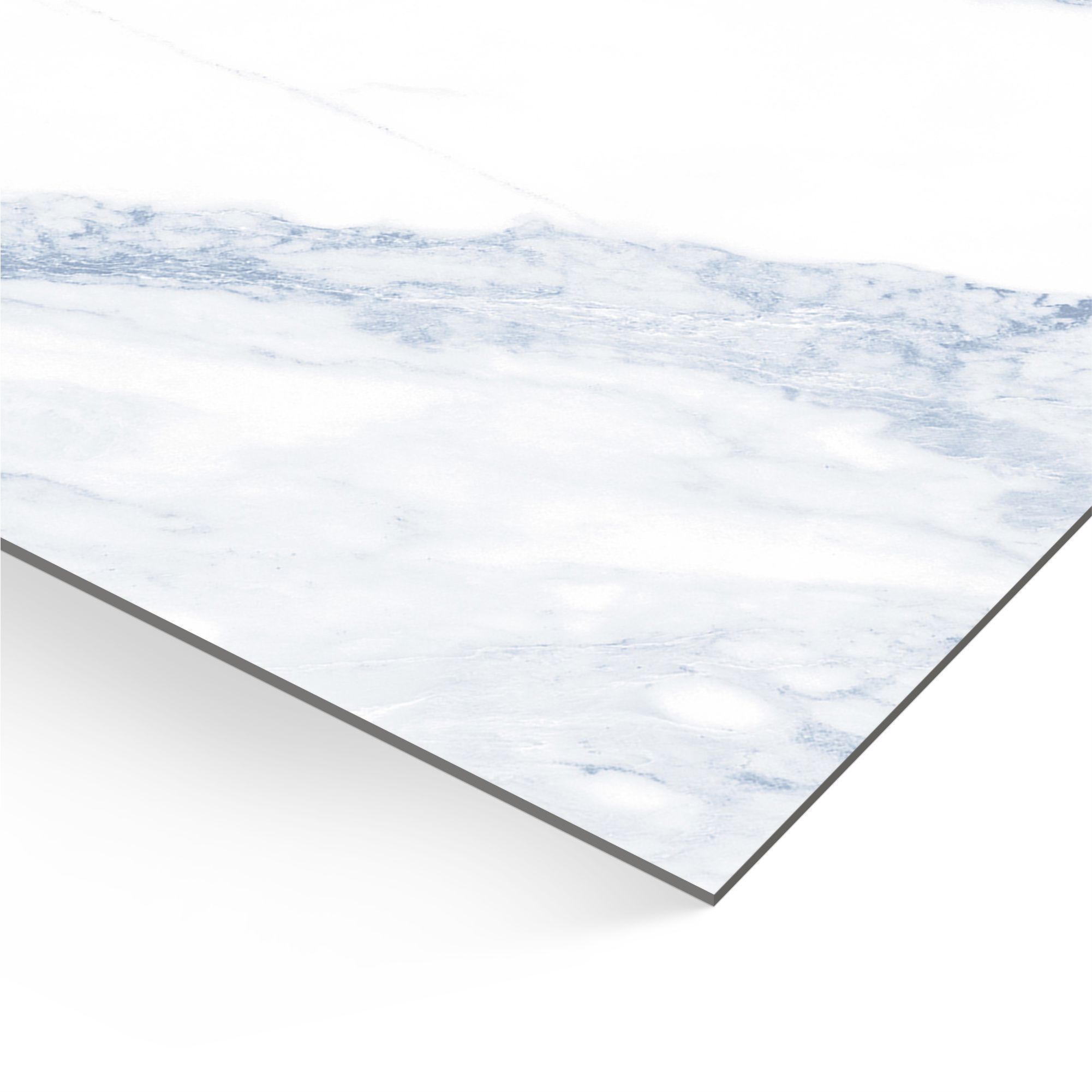 Dolore White+Blue Gloss Marble effect Porcelain Wall & floor Tile, Pack of 3, (L)600mm (W)600mm