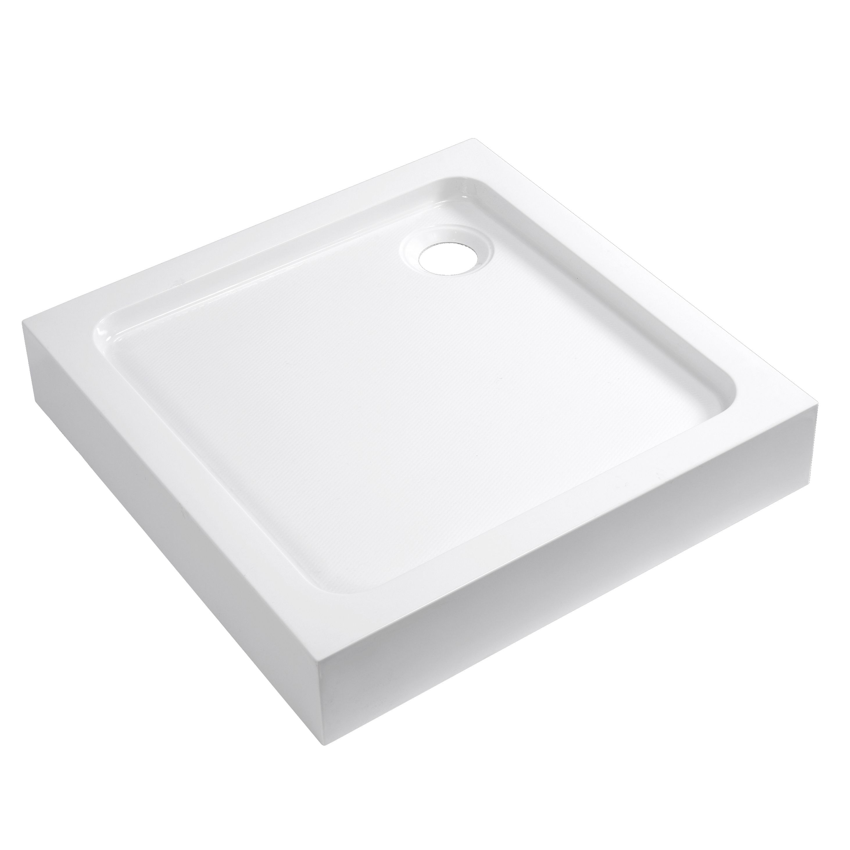 Dommel Gloss White Square Corner drain Shower tray (L)76cm (W)76cm (H)15cm
