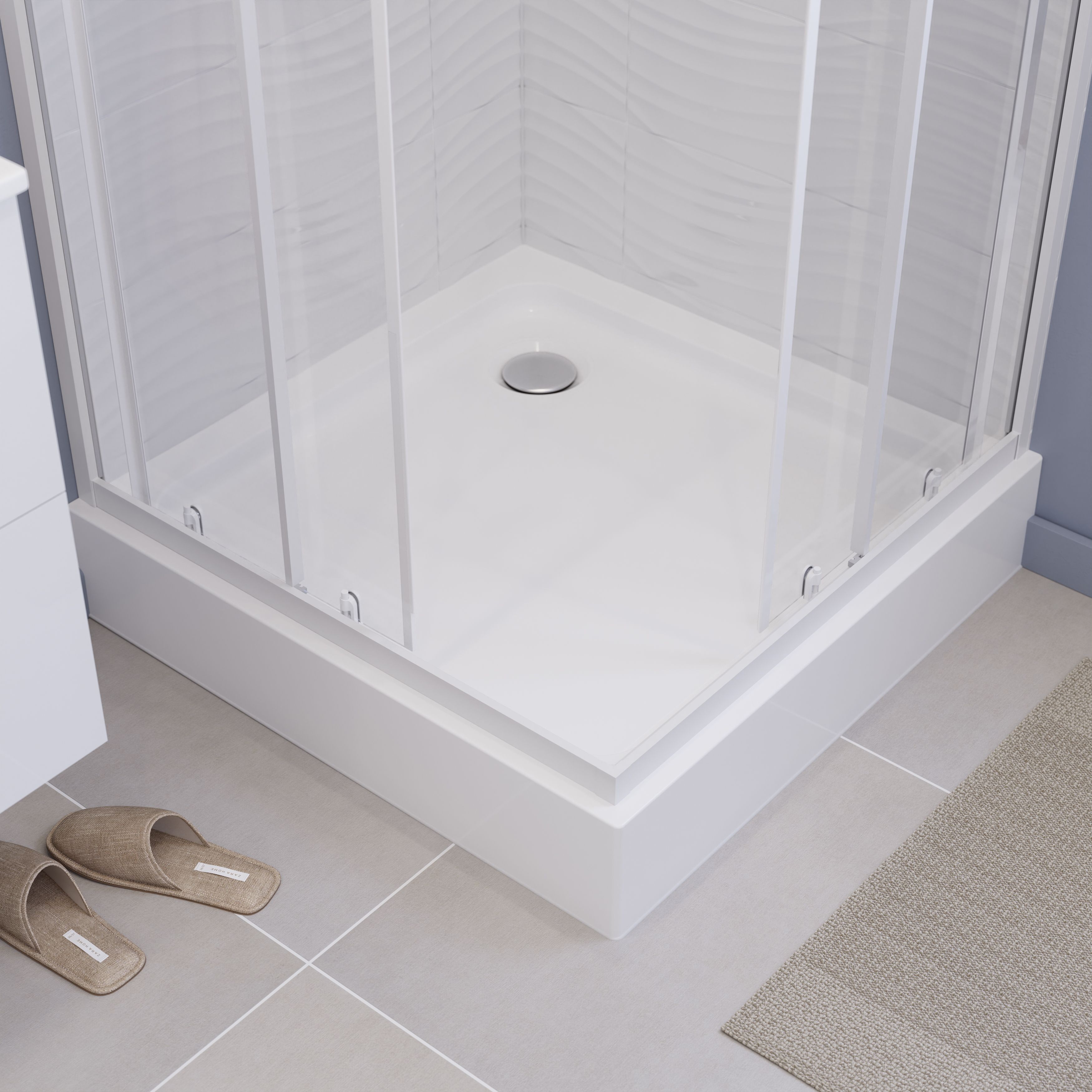 Dommel Gloss White Square Corner drain Shower tray (L)90cm (W)90cm (H)15cm