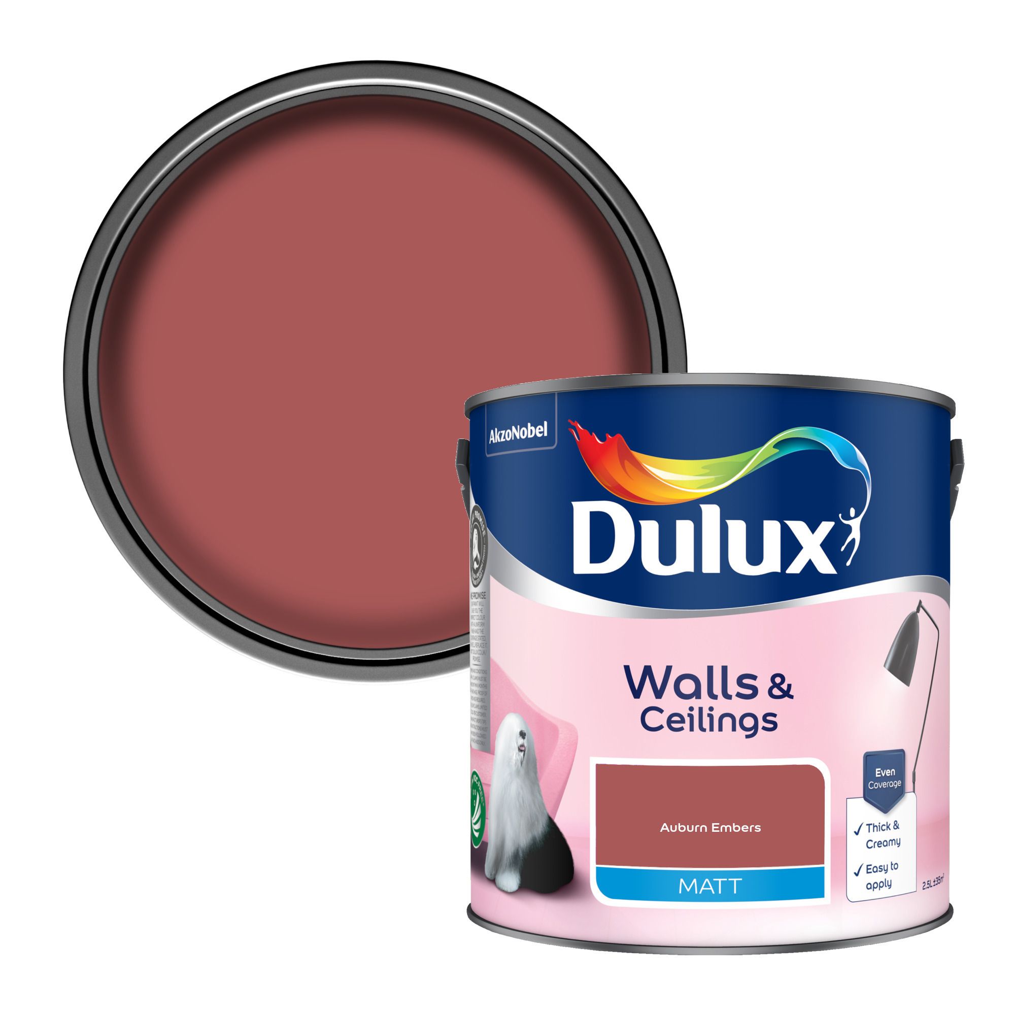 Dulux Auburn Embers Matt Wall & ceiling Emulsion paint, 2.5L