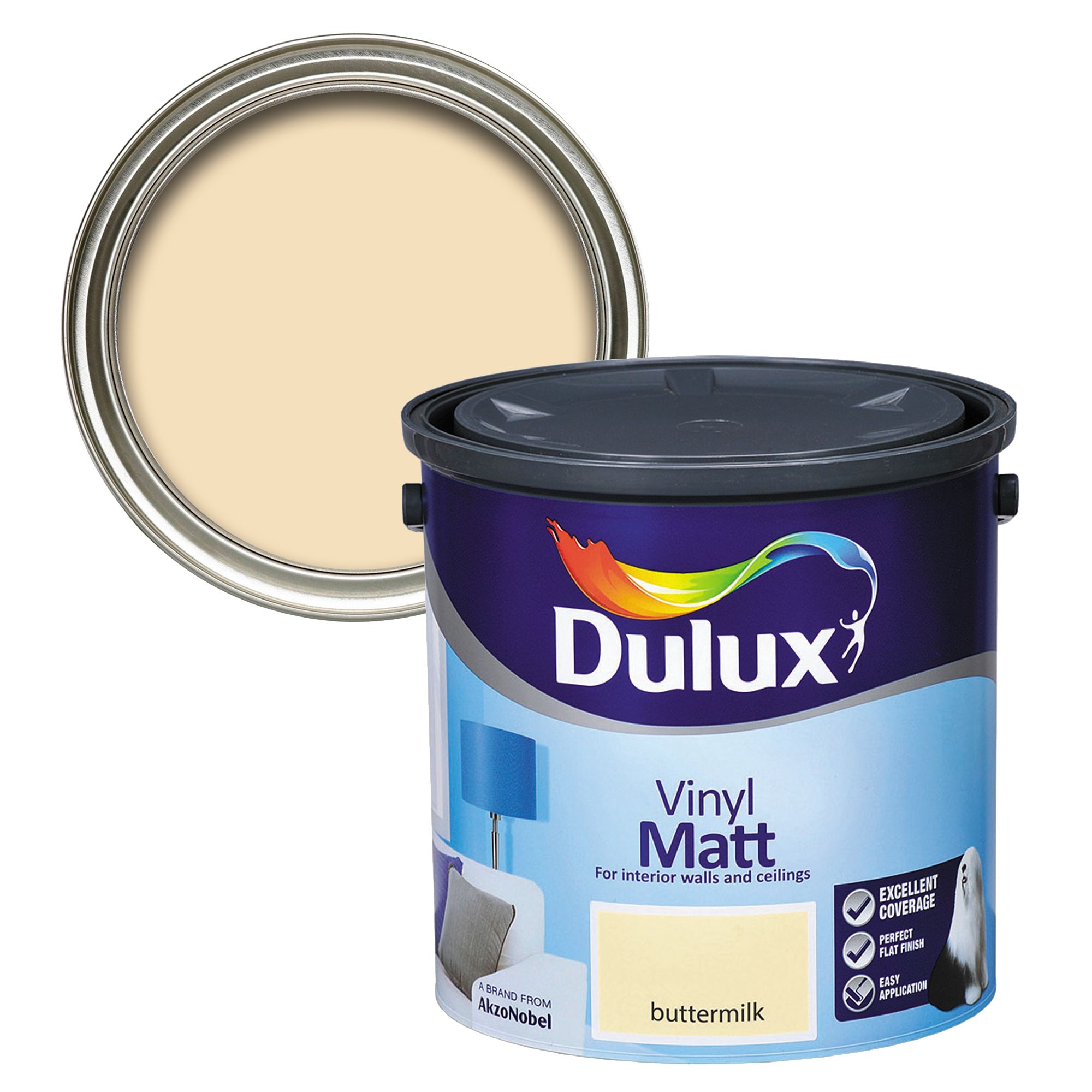 Dulux Buttermilk Vinyl matt Emulsion paint, 2.5L Tradepoint