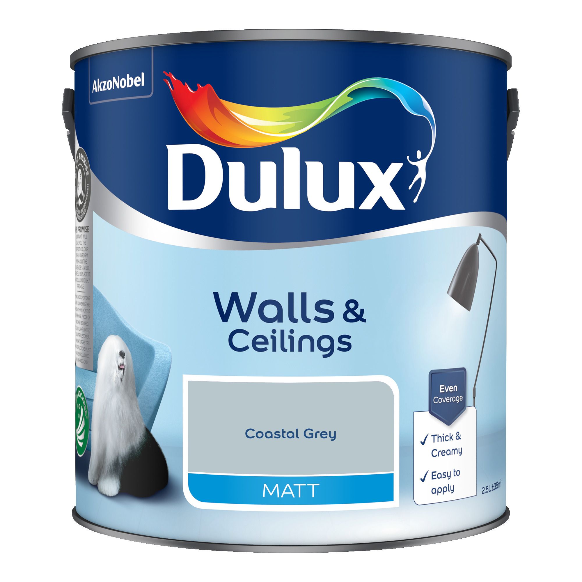 Dulux Coastal Grey Matt Wall & ceiling Emulsion paint, 2.5L