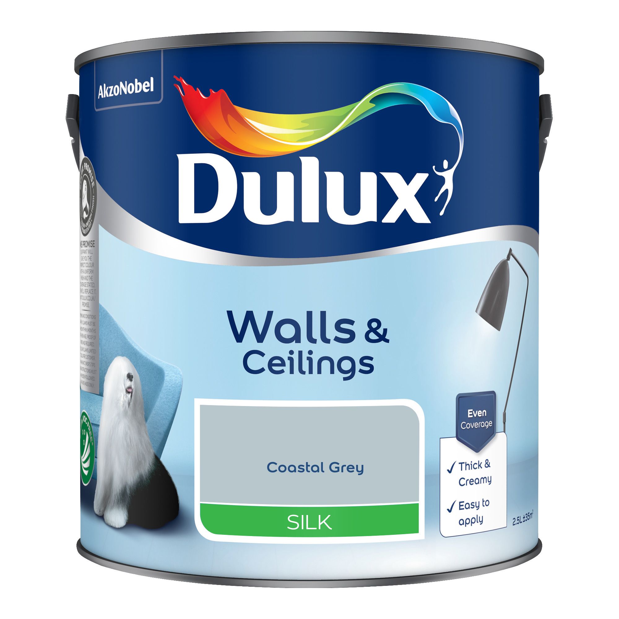 Dulux Costal Grey Silk Wall & ceiling Emulsion paint, 2.5L