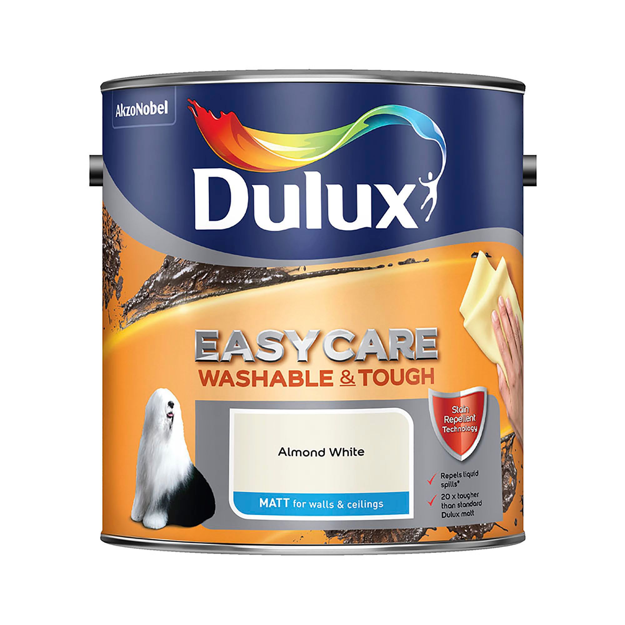 Dulux Easycare Almond white Matt Emulsion paint, 2.5L