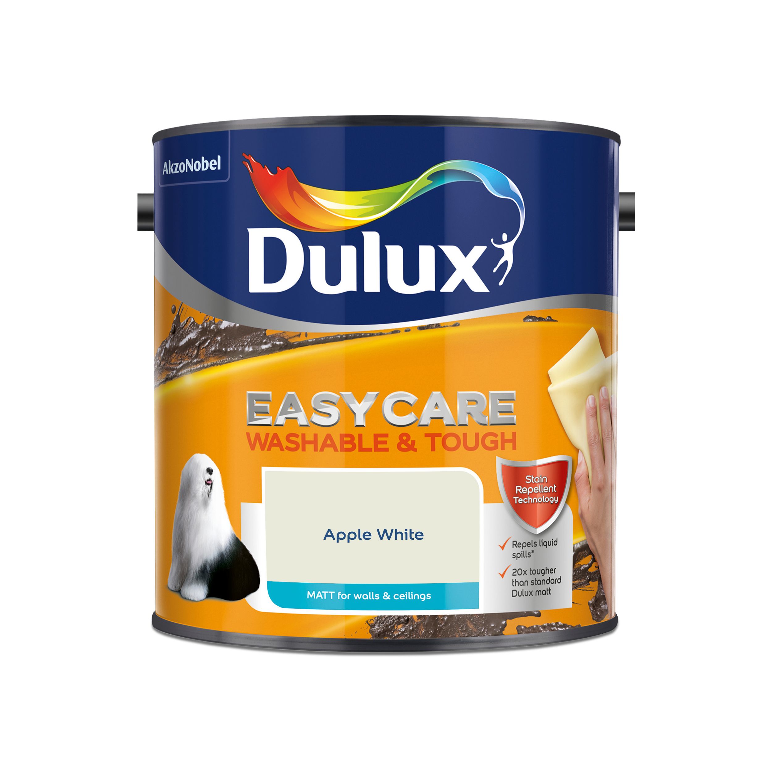 Dulux Easycare Apple white Matt Emulsion paint, 2.5L
