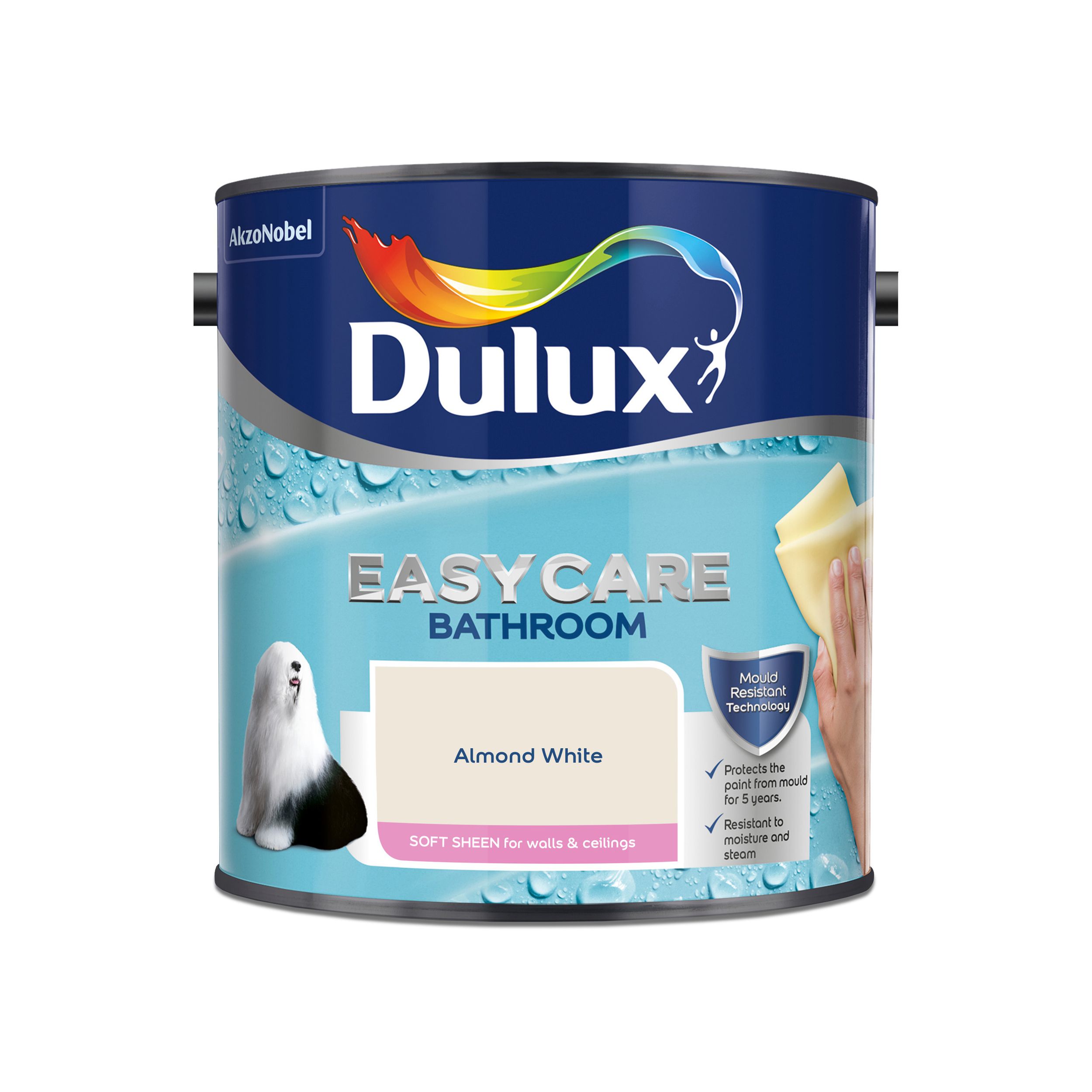 Dulux Easycare Bathroom Almond white Soft sheen Emulsion paint, 2.5L