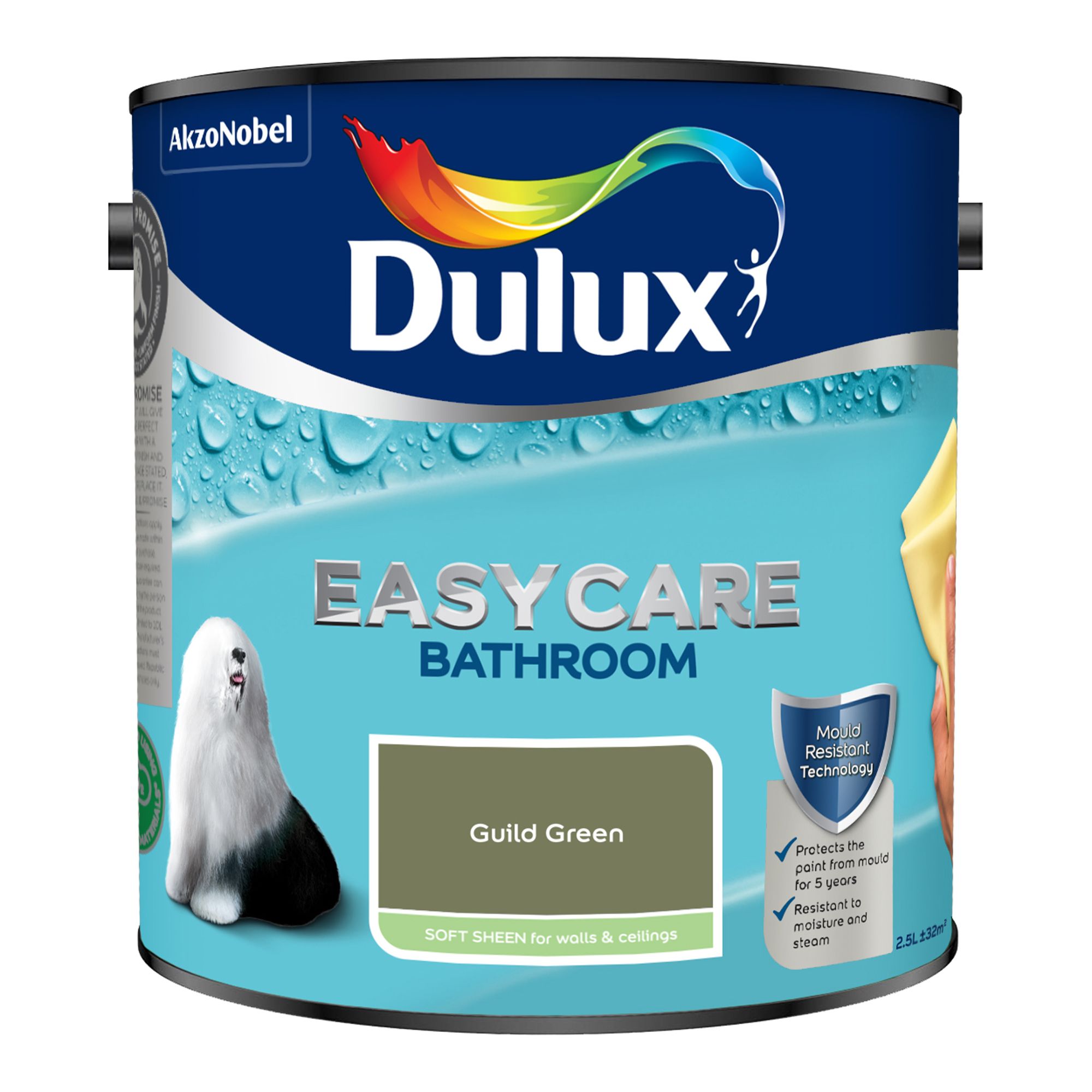 Dulux Easycare Bathroom Guild Green Soft sheen Wall & ceiling Emulsion paint, 2.5L