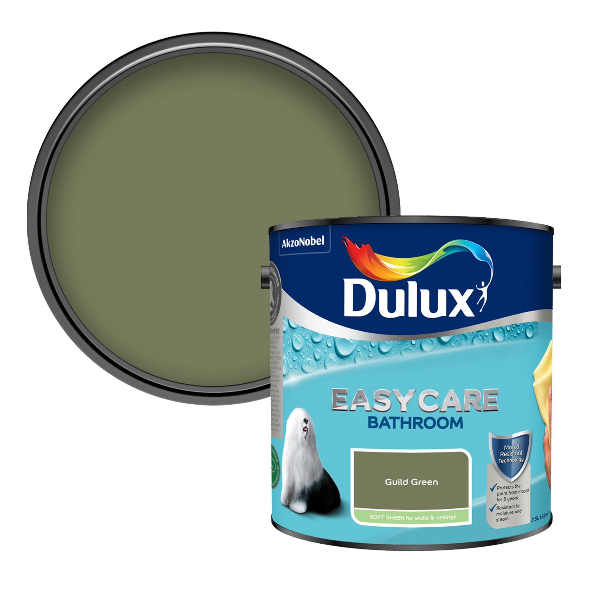 Dulux Easycare Bathroom Guild Green Soft sheen Wall & ceiling Emulsion paint, 2.5L