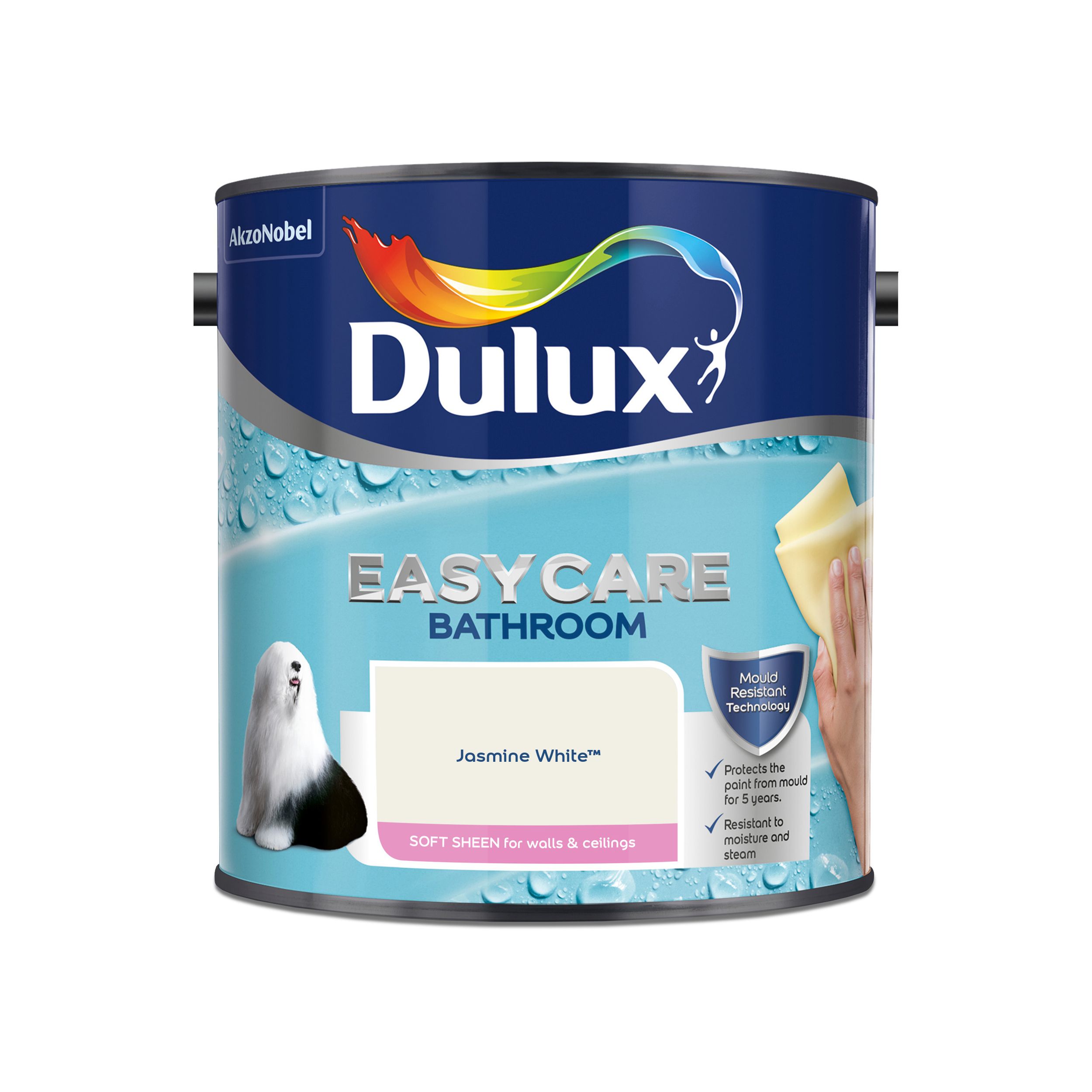 Dulux Easycare Bathroom Jasmine white Soft sheen Emulsion paint, 2.5L