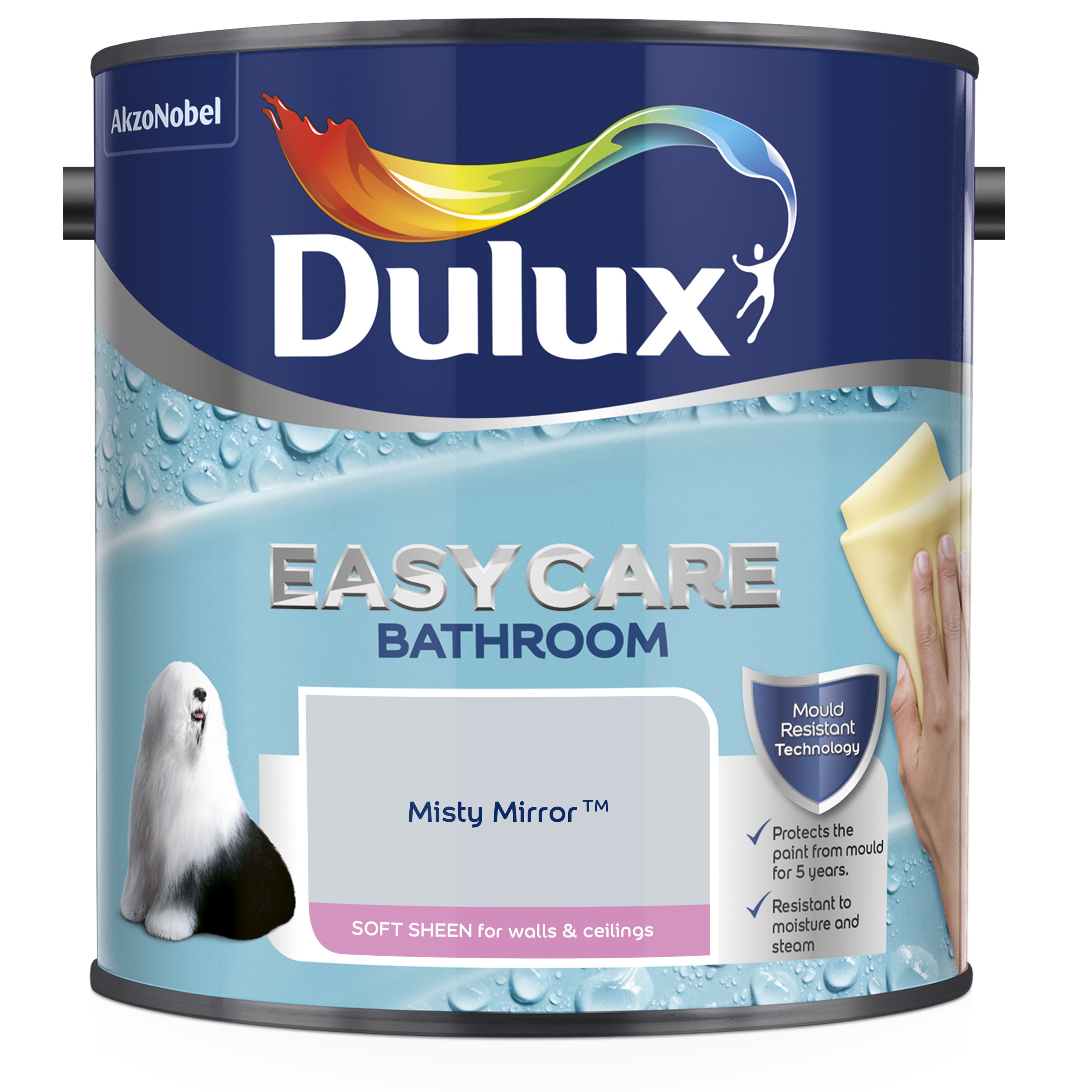 Dulux Easycare Bathroom Misty mirror Soft sheen Emulsion paint, 2.5L
