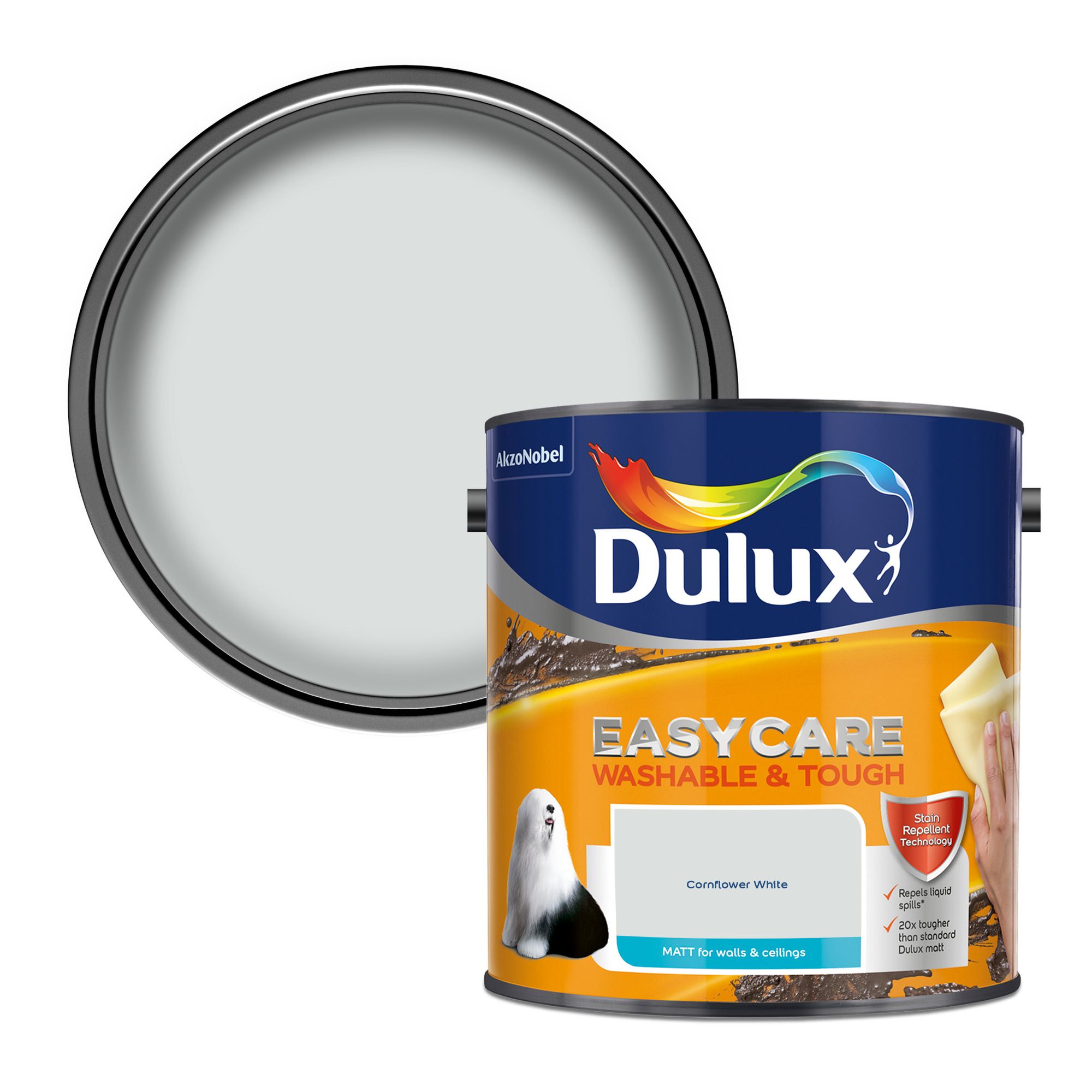 Dulux Easycare Cornflower white Matt Emulsion paint, 2.5L