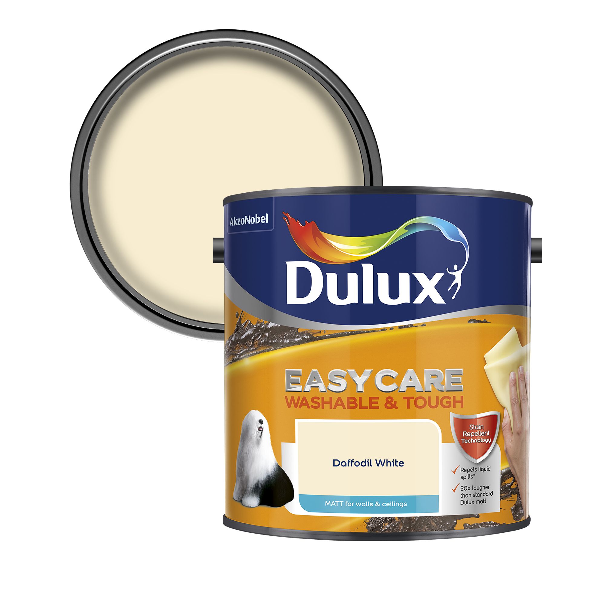 Dulux Easycare Daffodil White Matt Emulsion Paint, 2.5L | Tradepoint