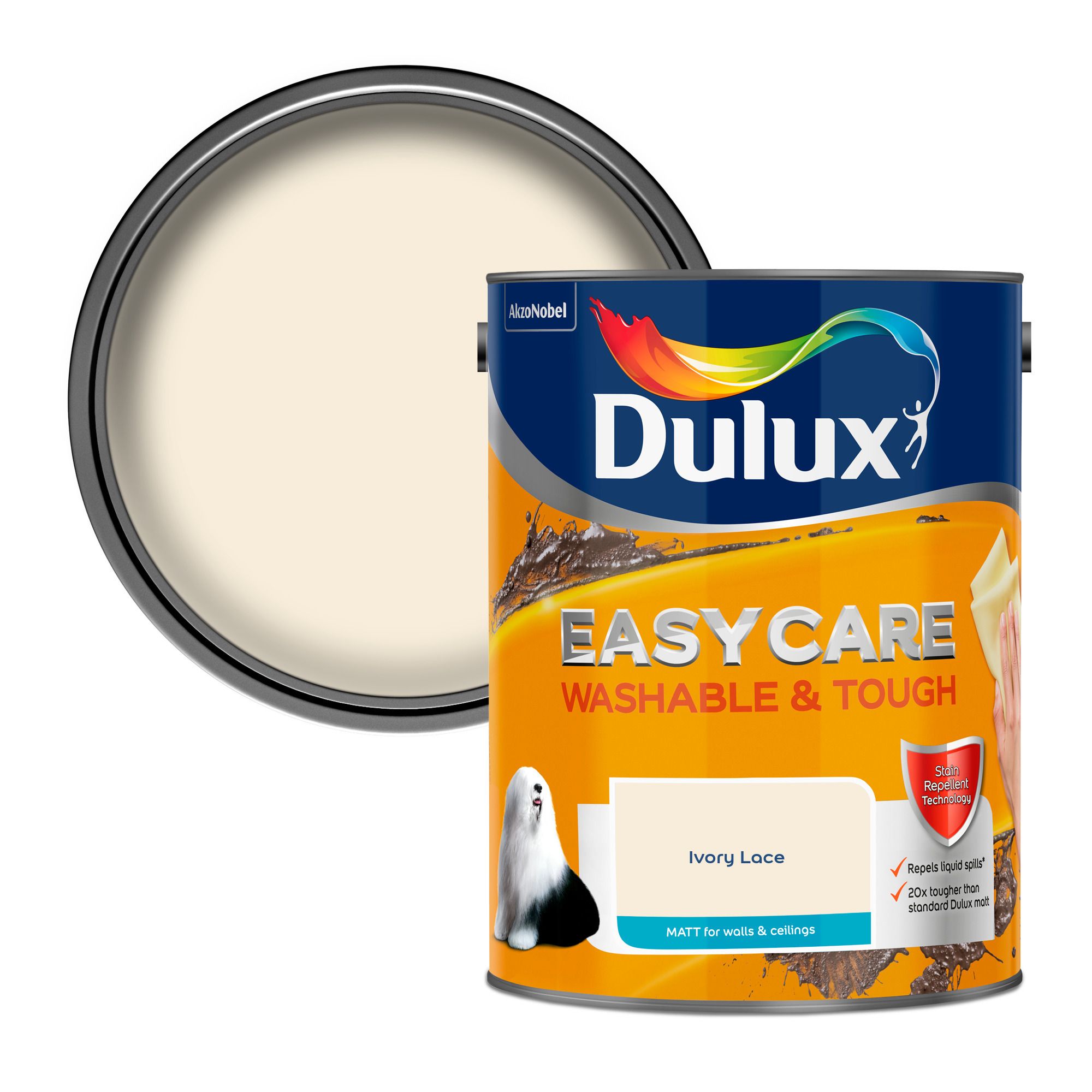 Dulux Walls & ceilings Ivory lace Matt Emulsion paint, 5L