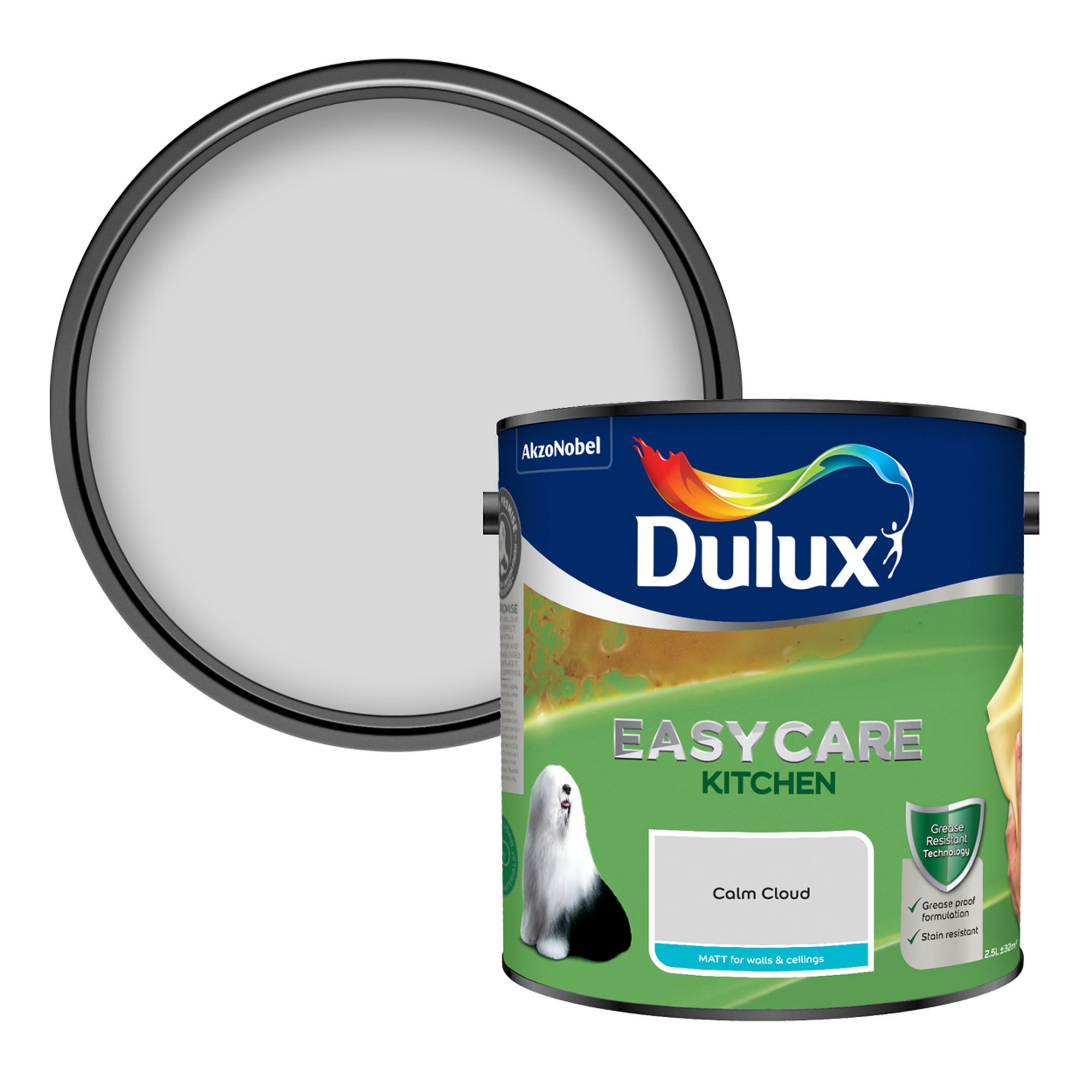 Dulux Easycare Kitchen Calm Cloud Matt Wall & ceiling Emulsion paint, 2.5L
