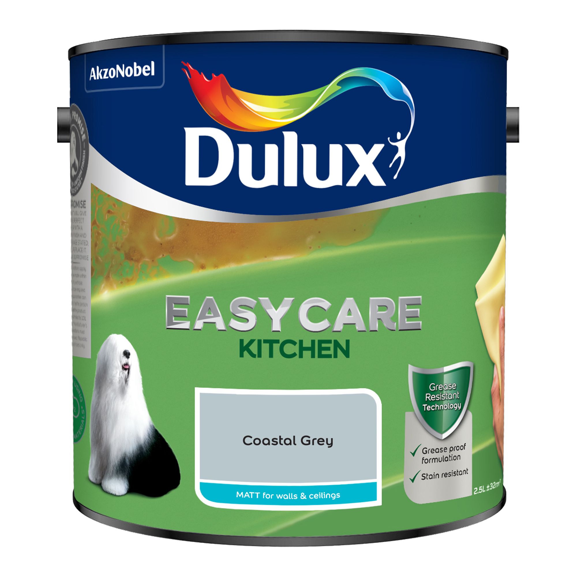 Dulux Easycare Kitchen Coastal Grey Matt Wall & ceiling Emulsion paint, 2.5L