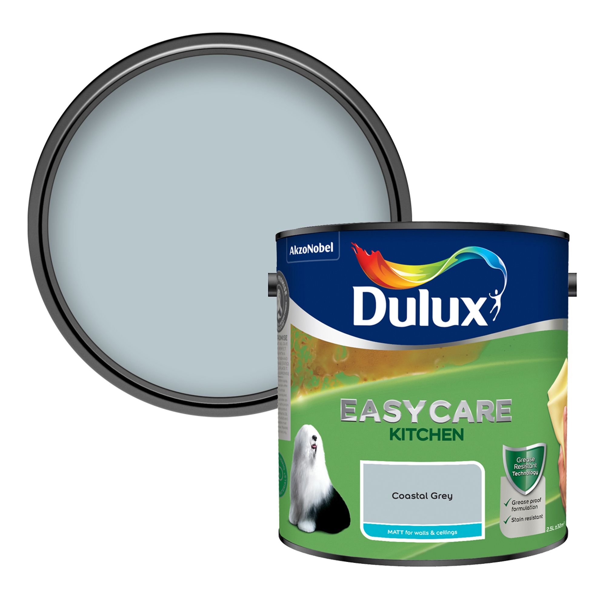 Dulux Easycare Kitchen Coastal Grey Matt Wall & ceiling Emulsion paint, 2.5L