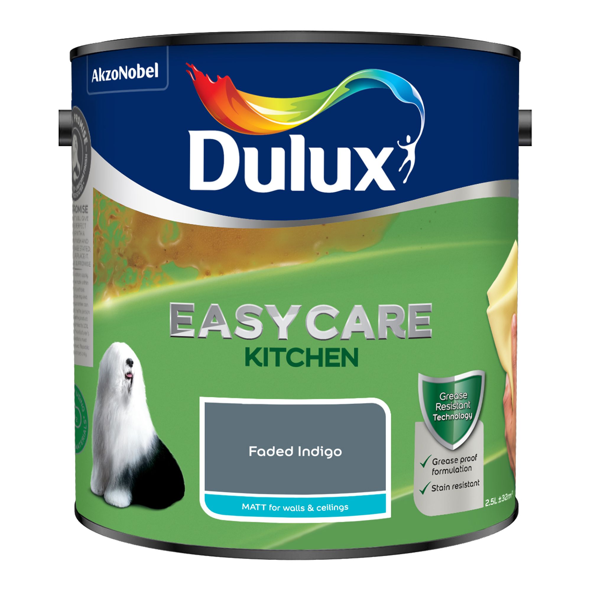 Dulux Easycare Kitchen Faded Indigo Matt Wall & ceiling Emulsion paint, 2.5L