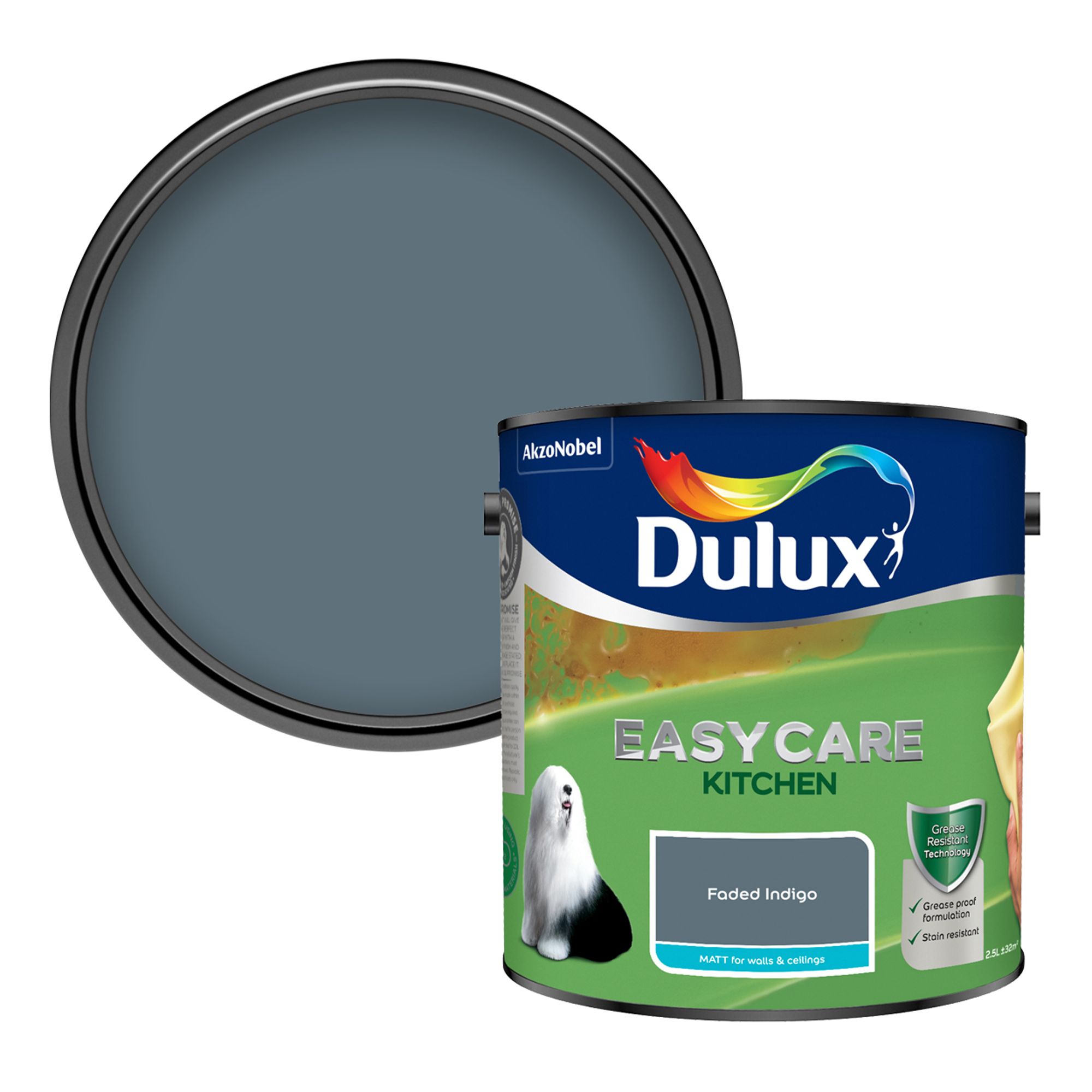 Dulux Easycare Kitchen Faded Indigo Matt Wall & ceiling Emulsion paint, 2.5L