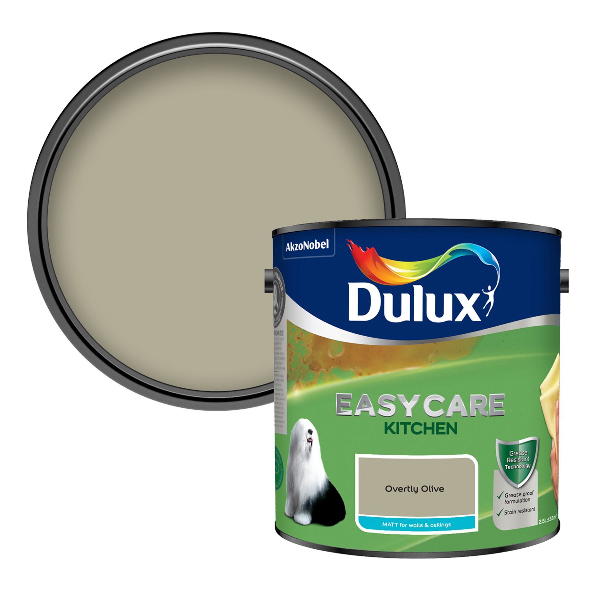 Dulux Easycare Kitchen Overtly Olive Matt Wall & ceiling Emulsion paint, 2.5L